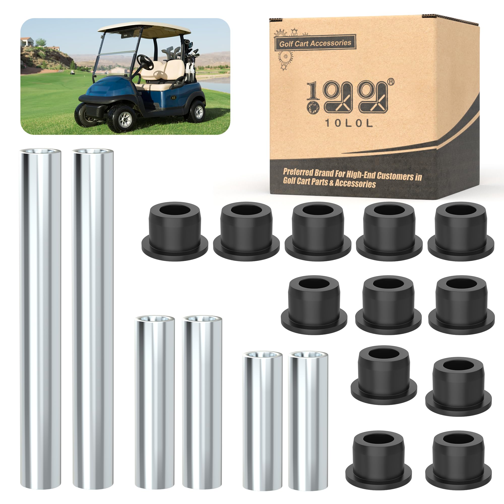 10L0L Front Spring A-Arm Bushing Sleeves Kit For Club Car Precedent 2004-Up Golf Cart, Replace Oem 102289901 1029562-01 1022874011 102288101 102287701 1102287601