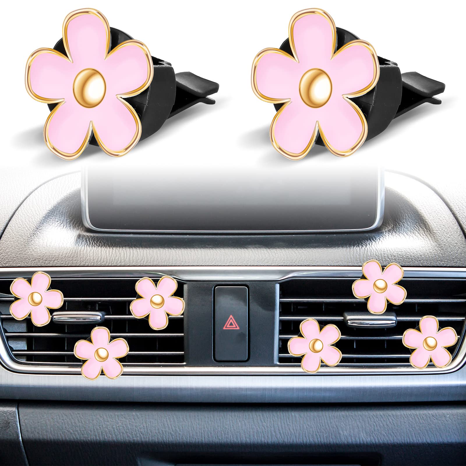 Frienda 6 Pcs Daisy Flower Air Vent Clip Air Freshener Outlet Clip Car Air Conditioning Clip Charm Car Inter Decor(Pink, 3 Cm, 3