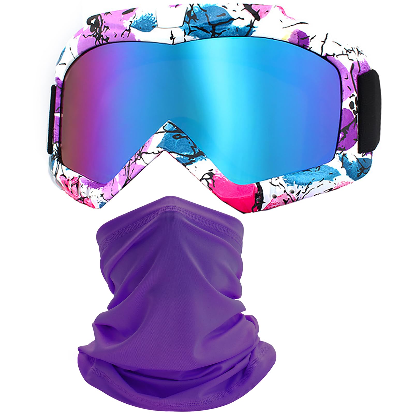 immoono Motorcycle Skiing Goggles with Neck Gaiter for Women Girls, OTG Anti UV Fog ATV Dirt Bike Motocross Riding Glasses, Camo