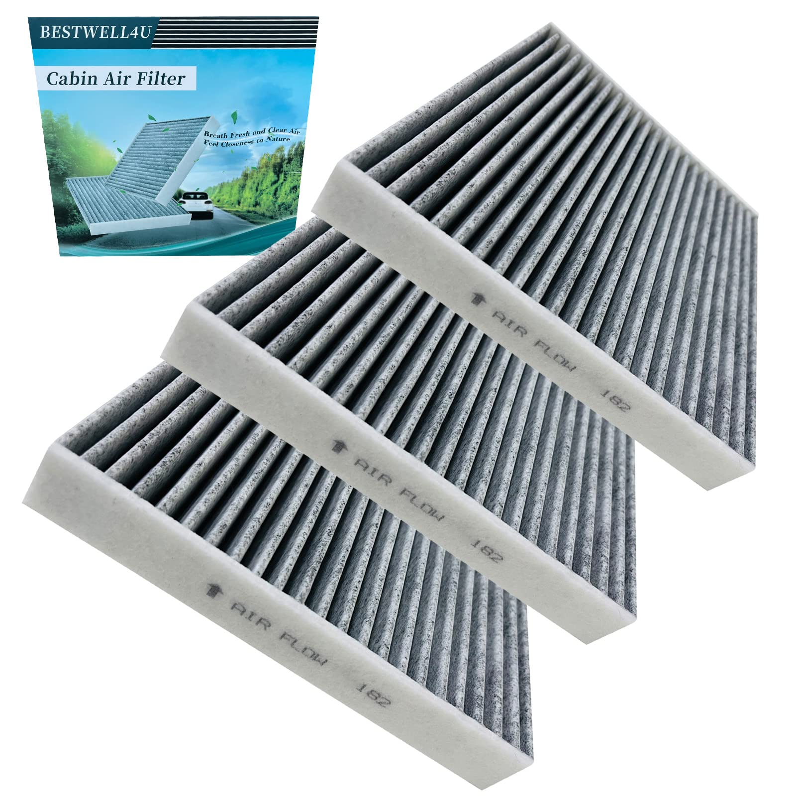 3 Pack Activated Carbon Bw182 Cabin Air Filter For Civic,Cr-V,Cr-Z,Fit,Hr-V,Insight,Replace Cf11182,Cp182,80292-Tf0-G01