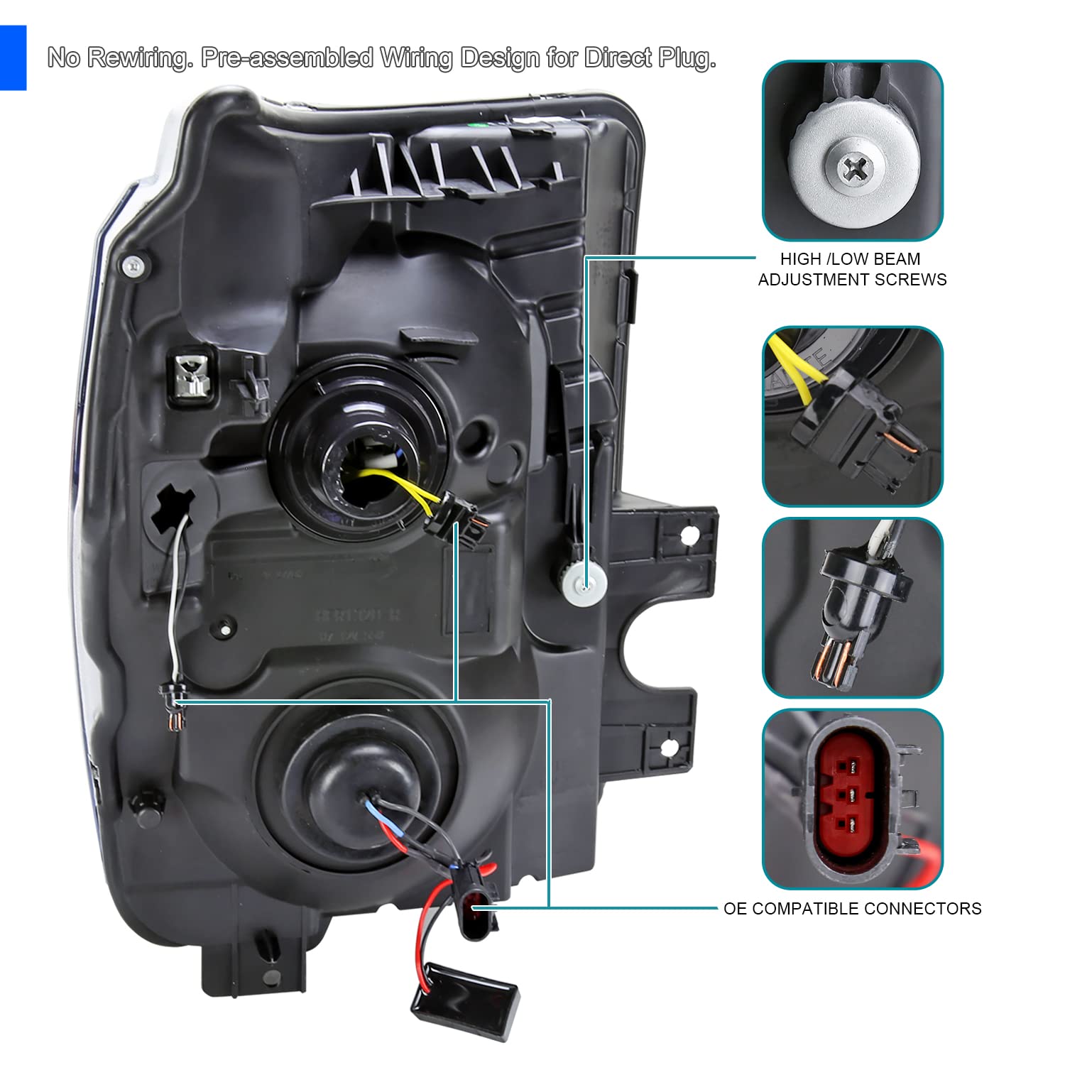 Spec-D Tuning Black Housing Clear Lens Projector Headlights W/Switchback Led Bar Compatible With 2011-2016 Ford F250/F350/F450/F