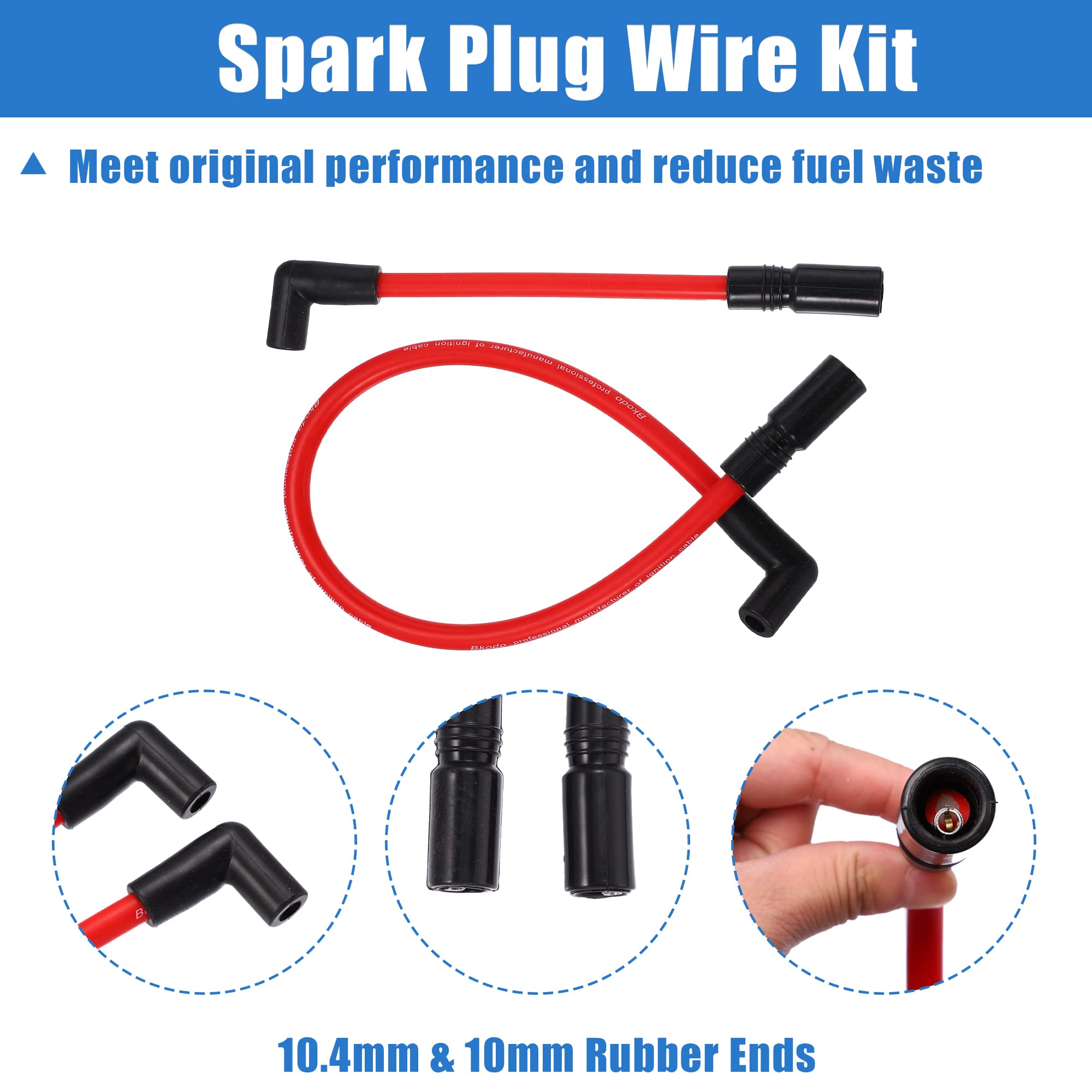 Motoforti 2 Pcs 10.4Mm 10Mm Spark Plug Wire Kit For Harley Davidson Big Twin Fxd Dyna 2000-2017 For Harley-Davidson Softail 1999-2017 Spark Plug Wires Motorcycle Dyna-409Rd Red Silicone