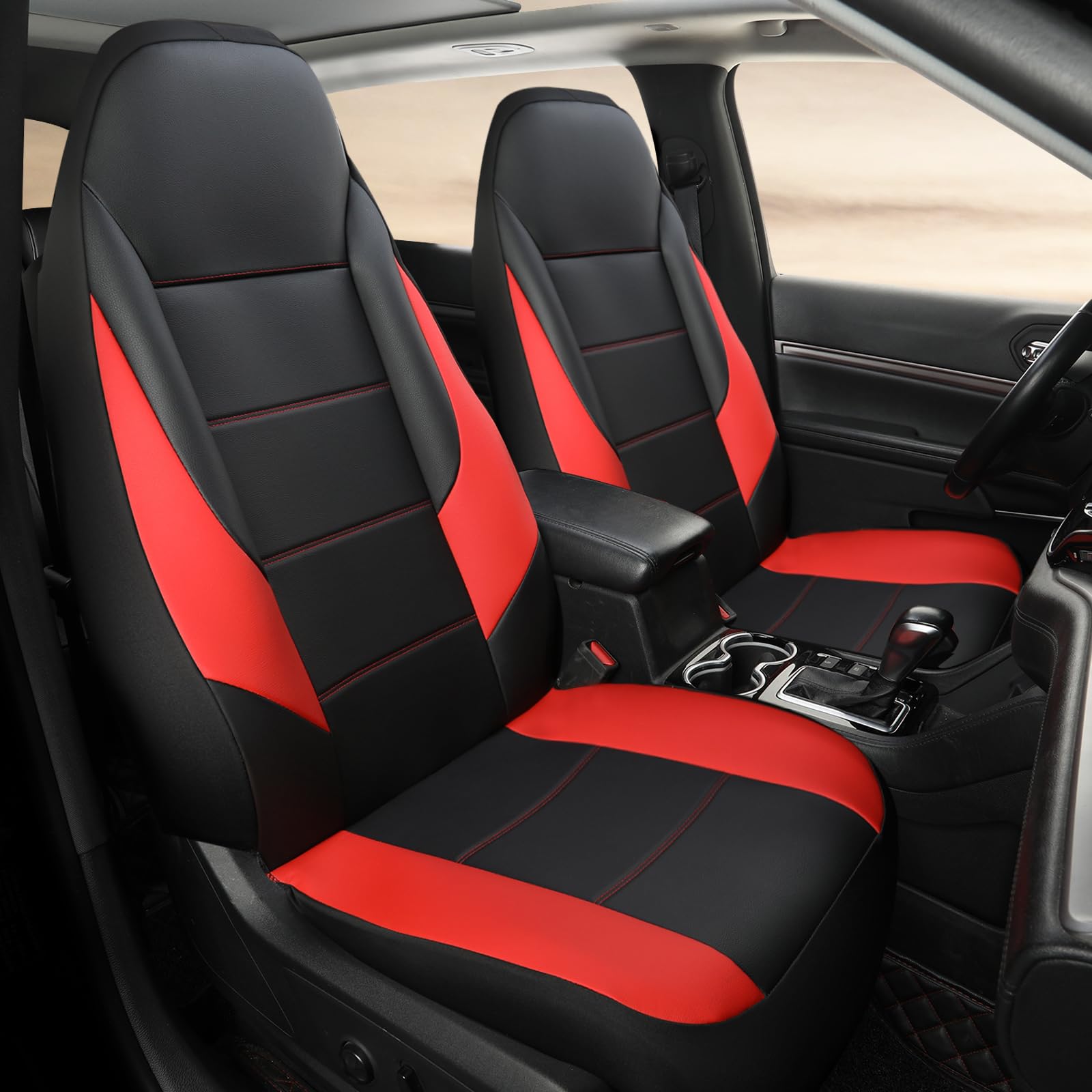 GIANT PANDA Front Car Seat Cover for Jeep Wrangler TJ (1997-2006),Leather Bucket Seat Covers Custom Fit Jeep Accessories (Red+Bl