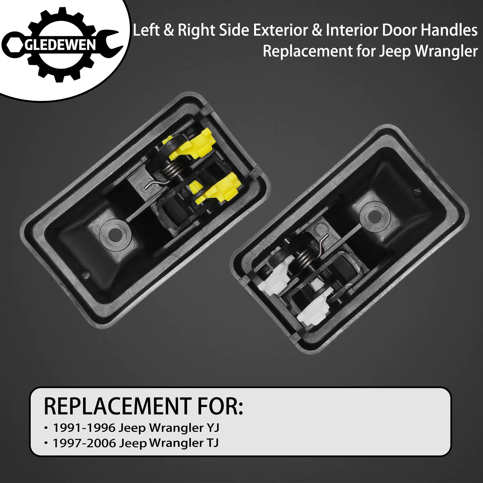 Door Handle Set, Exterior & Interior Left Driver & Right Passenger Side, Compatible With 1991-1996 Jeep Wrangler Yj 1997-2004 Tj Replace# 79540 79541 55176383Ae 55176382Ae 55176477Ac 55176476Ac