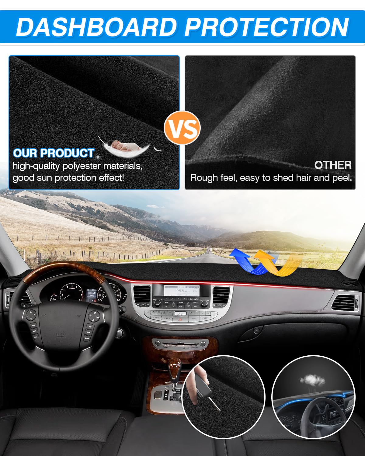 Cartist Dash Cover Compatible with Hyundai Genesis 2008-2014 Sedan 4 Door Dashboard Cover Mat Non-Slip Carpet Sunshield Glare UV