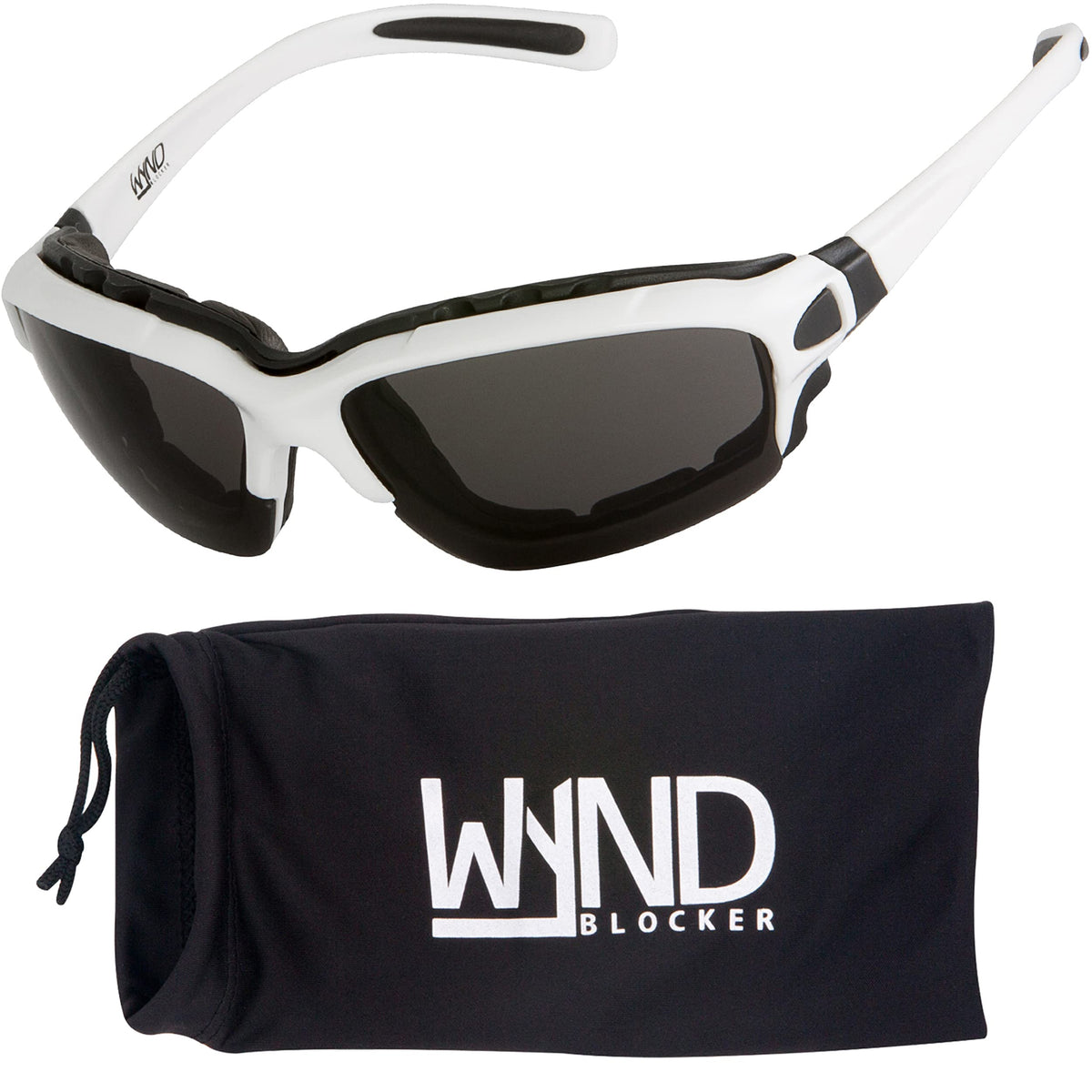 Wynd Blocker Motorcycle Riding Glasses Extreme Sports Wrap Sunglasses, White, Smoke