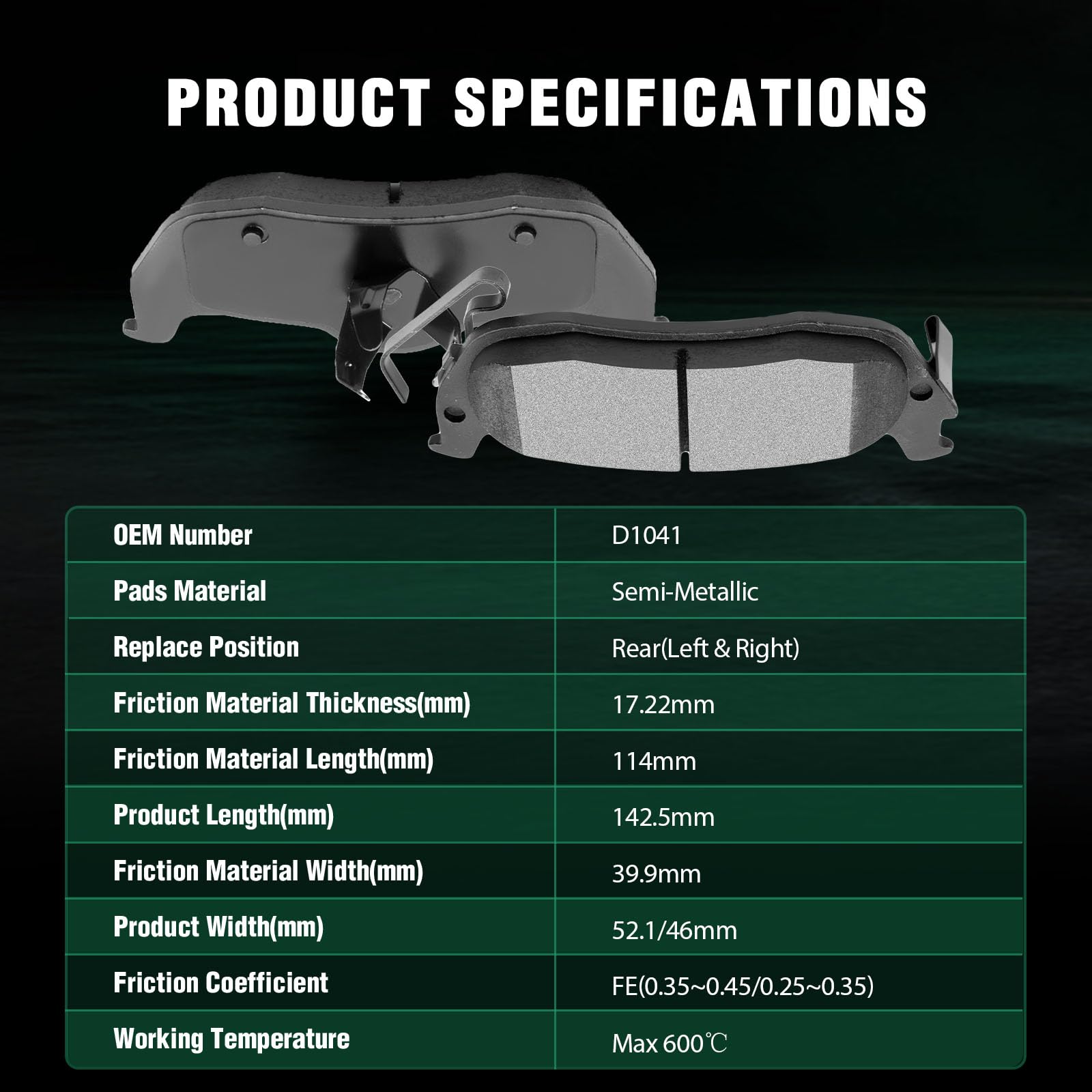 Automuto 4Pcs Rear Semi-Metallic Disc Brake Pads Set D1041 For Nissan Armada 2005-2015 2017-2018,For Nissan Pathfinder Armada 20