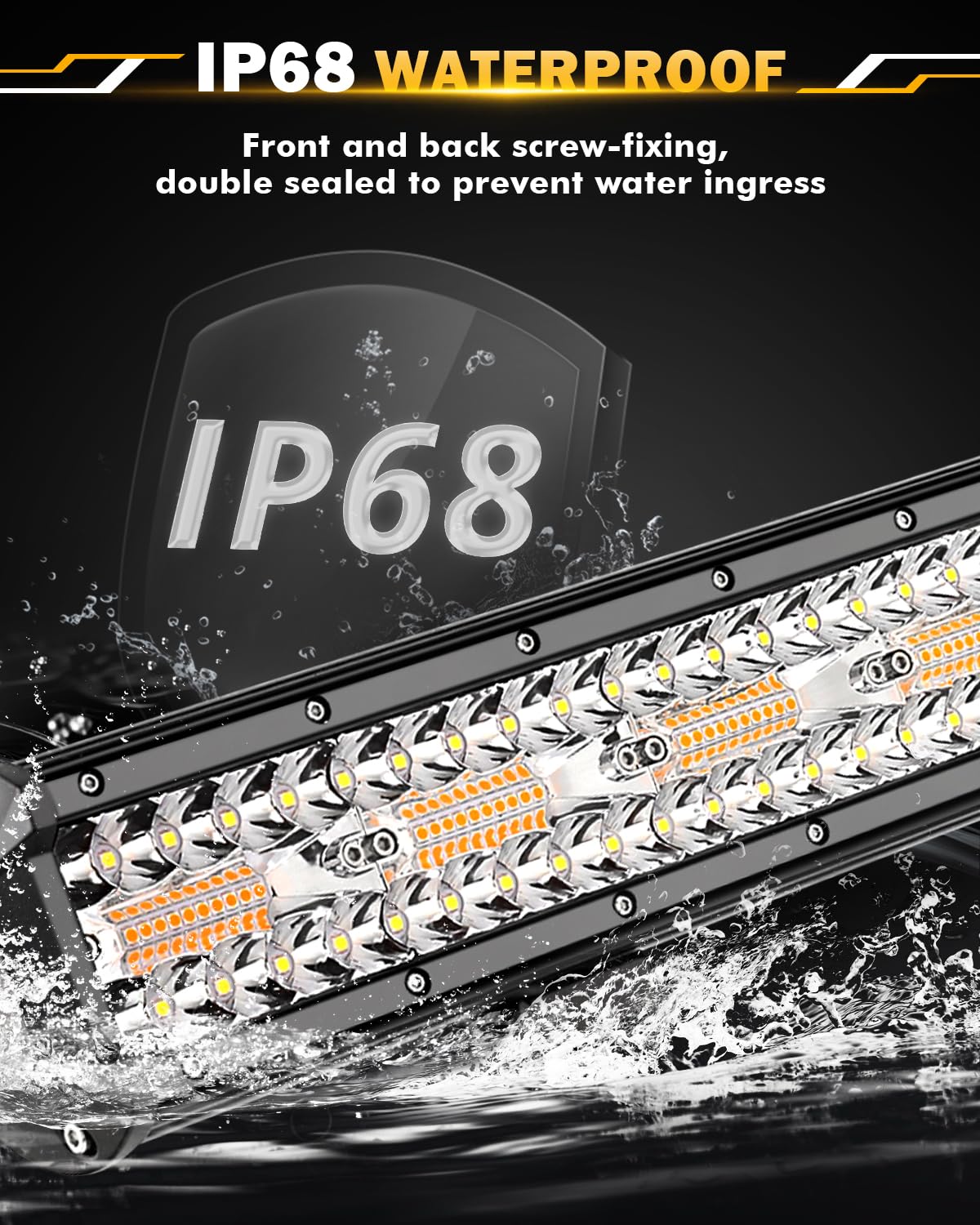 Auxbeam 20 Inch 420W Led Light Bar, 6 Modes Strobe Amber Pod Lights Yellow Fog Light Dual Color Spot Flood Offroad Driving Light