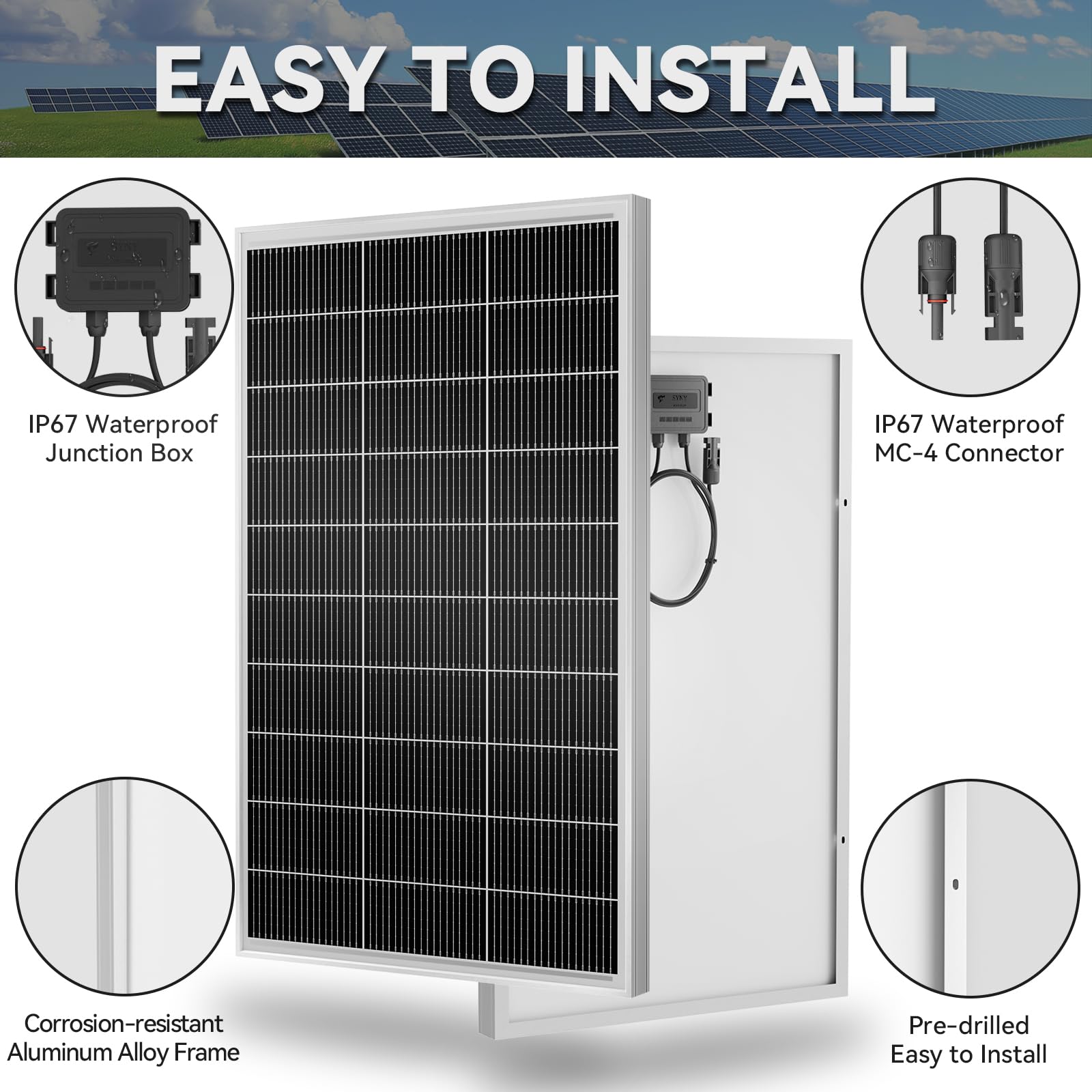 WERCHTAY 300W Solar Panel, High-Efficiency Monocrystalline PV Module for Off-Grid Use, White