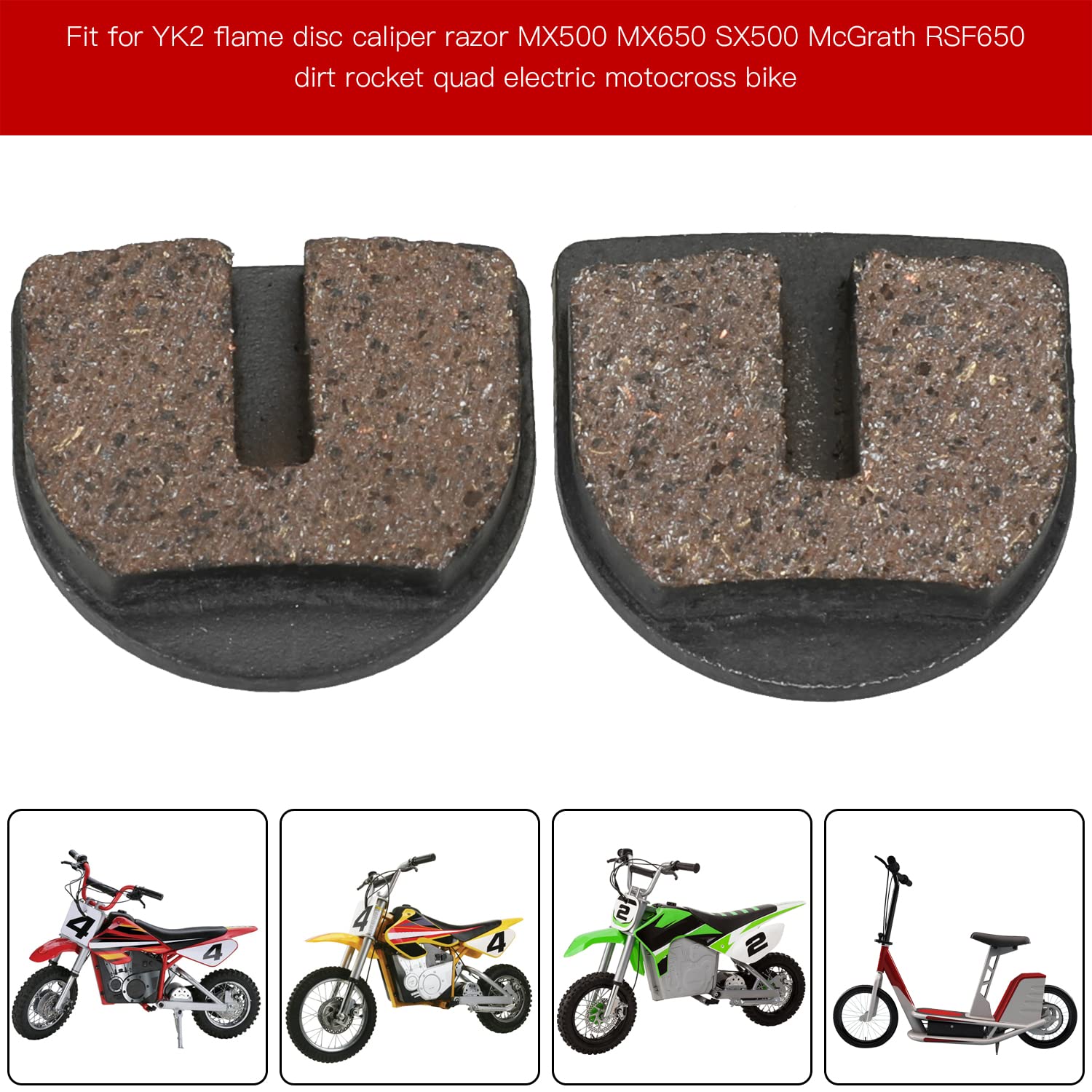 GREHUA Rounded Brake Pads for Razor MX500 MX650 SX500 McGrath RSF650 Motovox Dirt Rocket Quad Electric Motocross Bike E500S Elec