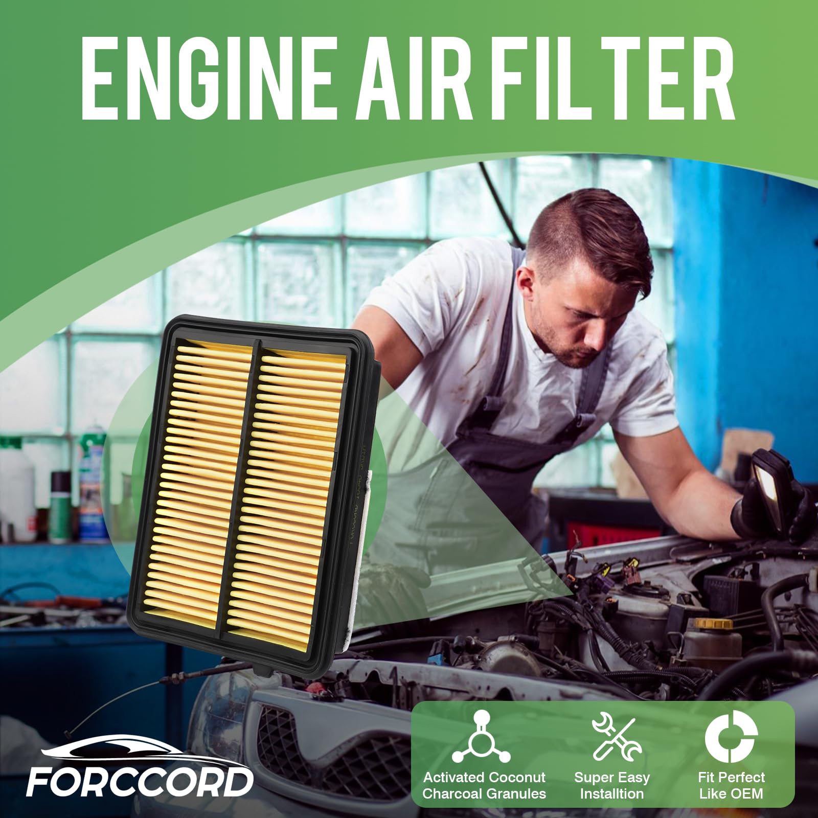 Forccord 2-Pack Engine Air Filter Fits For Nissan Kicks 1.6L 2018-2021, Versa 1.6L 2020 Air Filter Replacement 16546-5Rb1A Car A