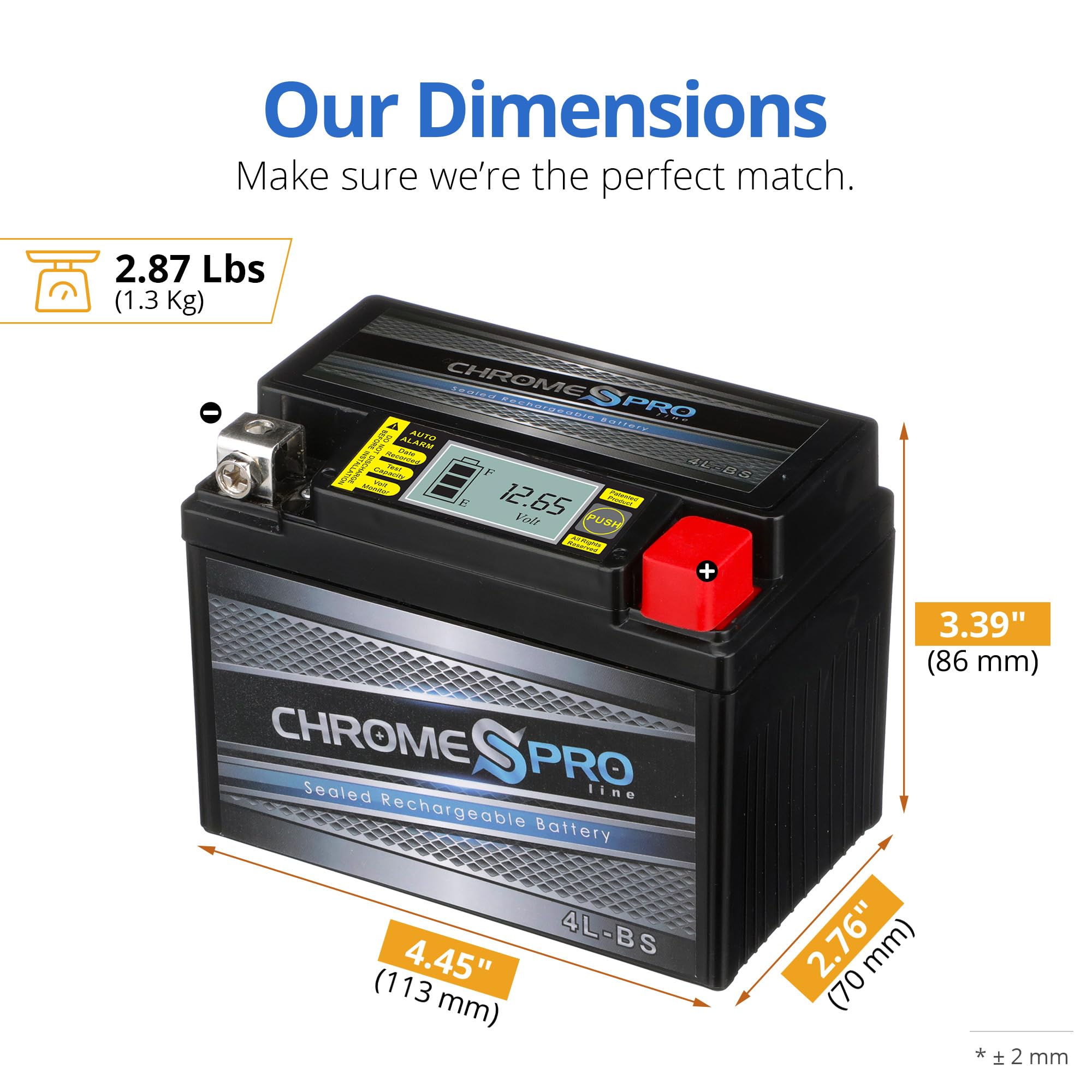 Chrome Pro Igel Ytx4L-Bs Maintenance-Free, Lcd Display, 50Cca, 12V 4Ah Battery Replacement For Atv, Motorcycle, Jet Skis, Scoote
