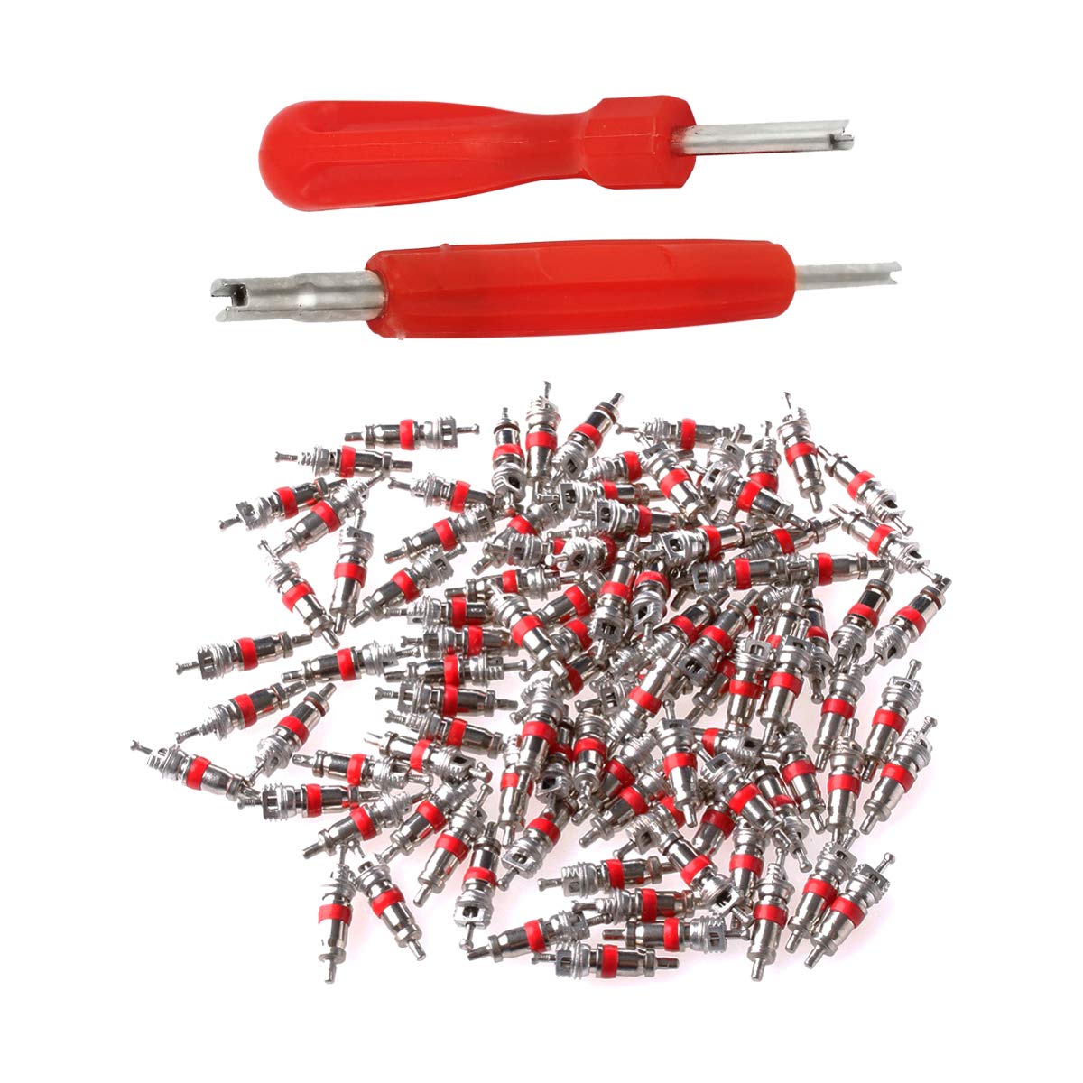 Lantee 2-In-1 Tire Repair Tool Set With Valve Core Removers And 100 Replacement Valve Stem Cores - Ideal For Cars, Trucks, Motor