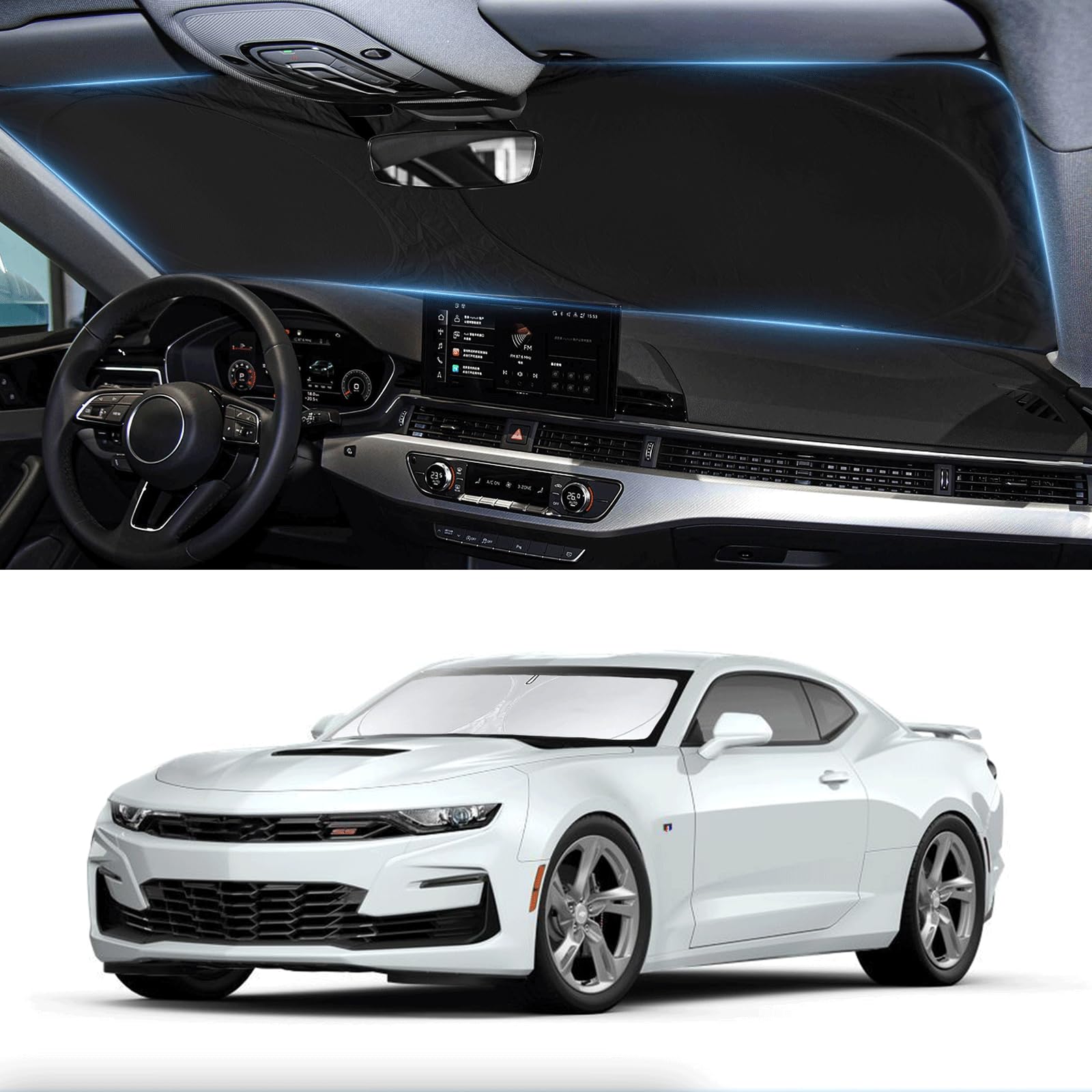 For Chevy Camaro Coupe 2024 Windshield Sun Shade Foldable Sunshade For Chevrolet Camaro Coupe 2016-2024 2025 Windshield Cover 21