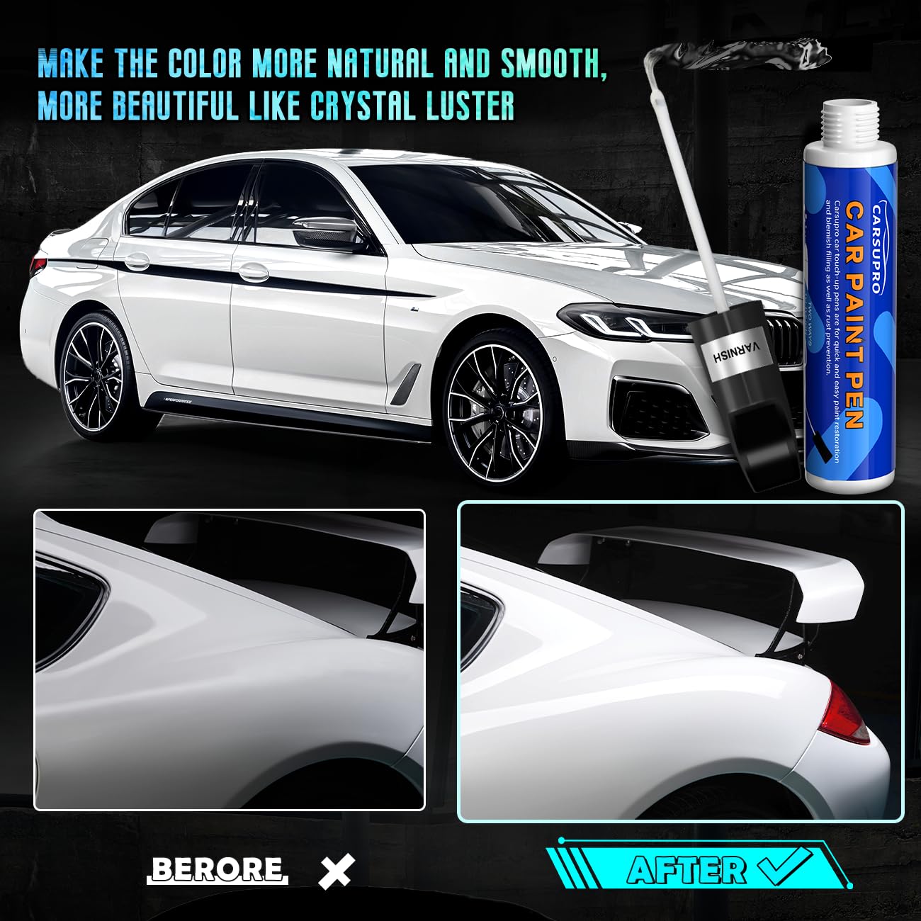Carsupro Touch Up Paint for Cars Car Paint Scratch Repair Color Accurate Quick Fix and Convenient Operation with Varnish Coating