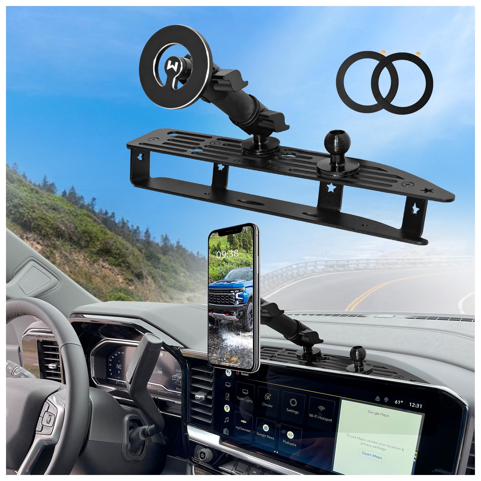 WXRYLYN 2024 Silverado Sierra Metal Dash Platform Phone Mount Magnetic Phone Holder for 2022 2023 2024 2025 Silverado&Sierra Cel