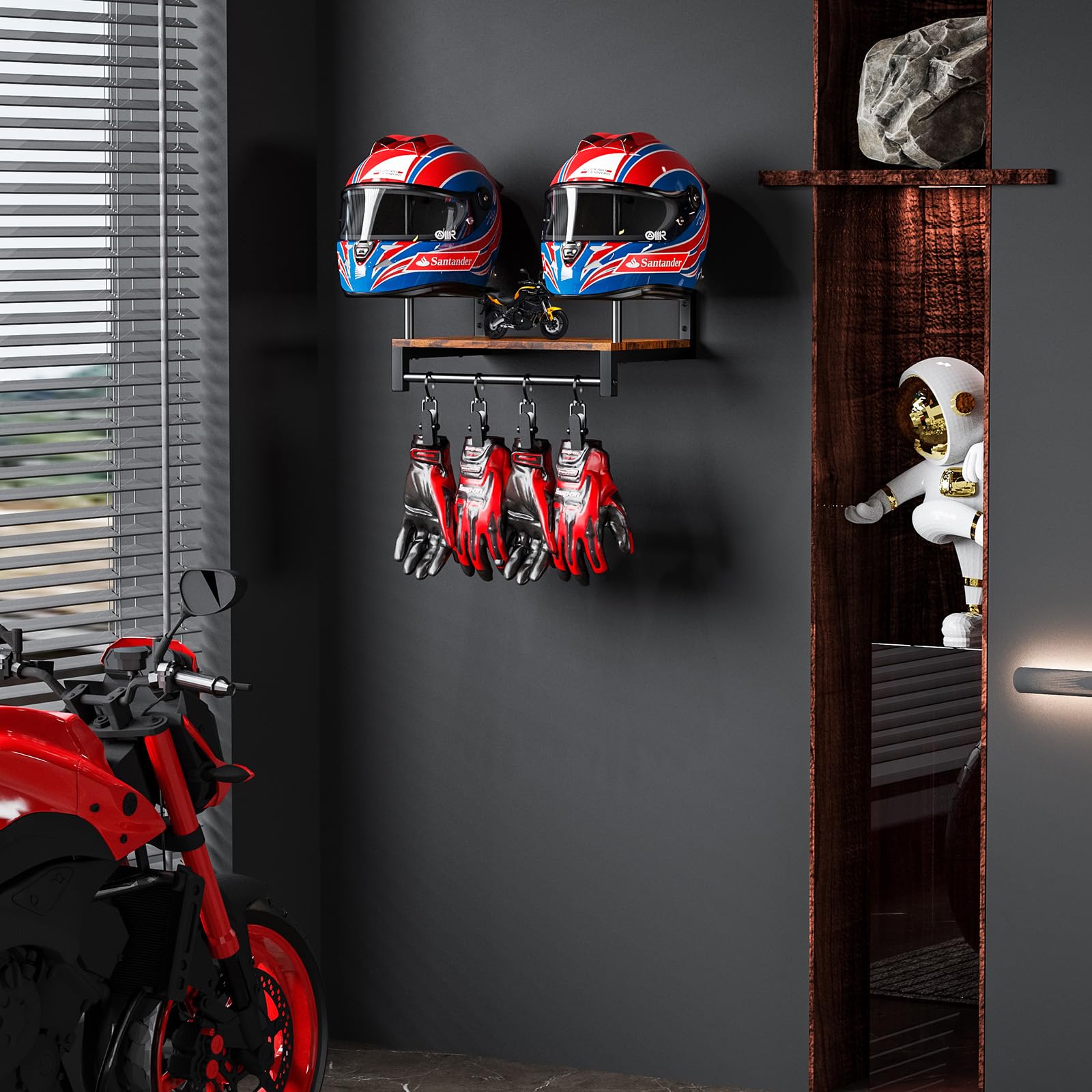 Nanagiftree Helmet Rack Wall Mount, Motorcycle Helmet Holder Plate Rack Display Organizer With Motorcycle Accessories For Motorc