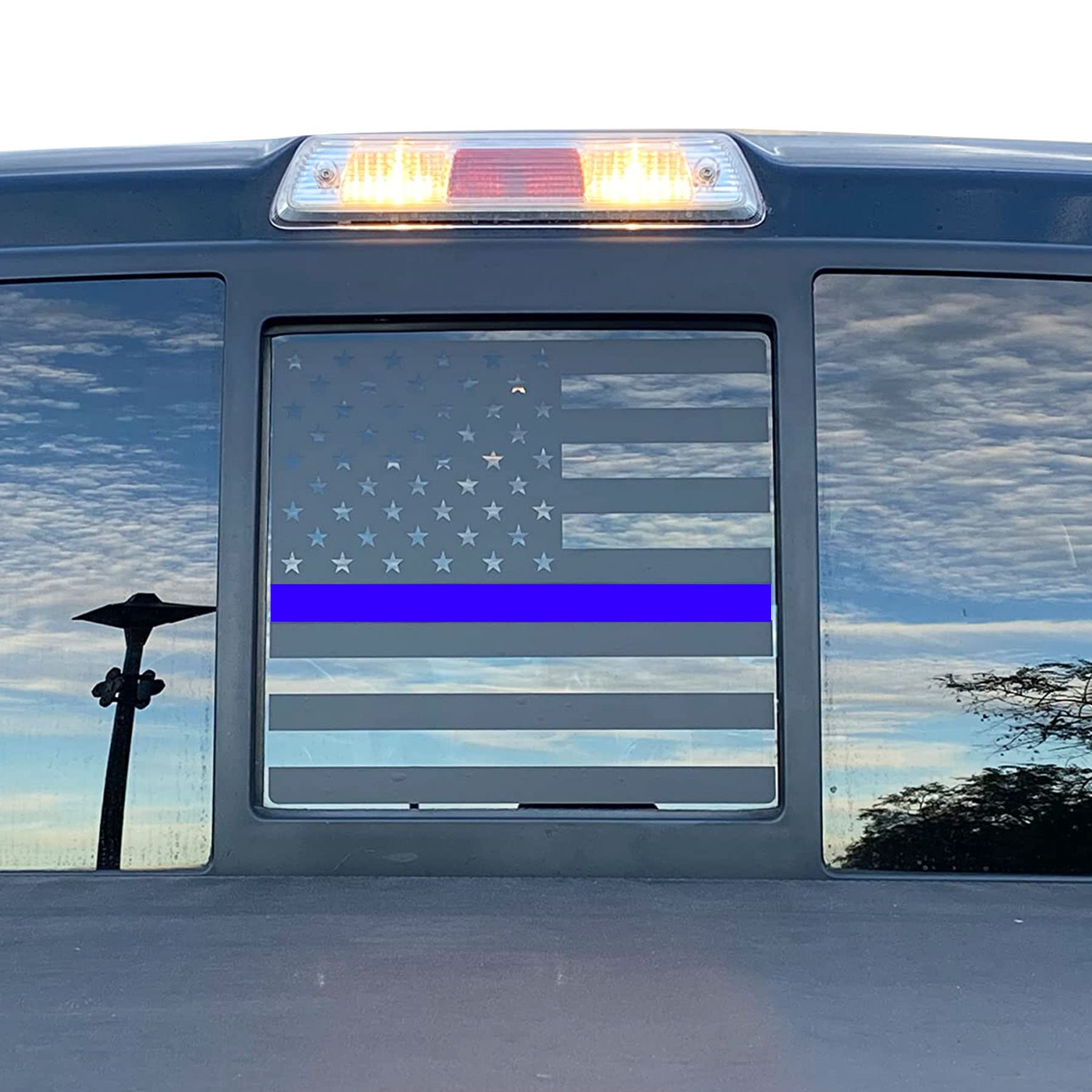 Zxiaochun Rear Middle Window American Flag Decal For Ford F150 F250 F350 2004-2014 Back Center Sliding Window Glass Usa Flag Vinyl Sticker(Thin Blue Line)