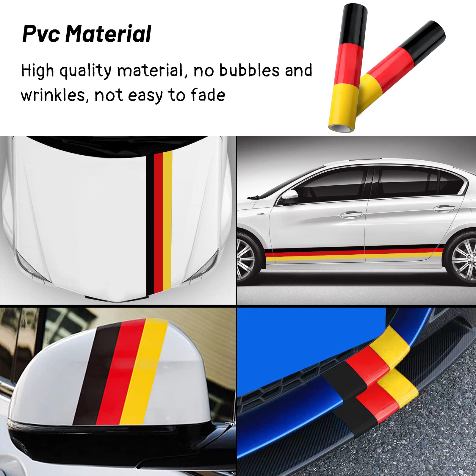 Lanzmyan 118’’X6’’ Germany Flag Color Vinyl Stripe Car Hood Decal Sticker For Grille Fender Hood Roof Side Skirt Body Trunk Exterior Decoration