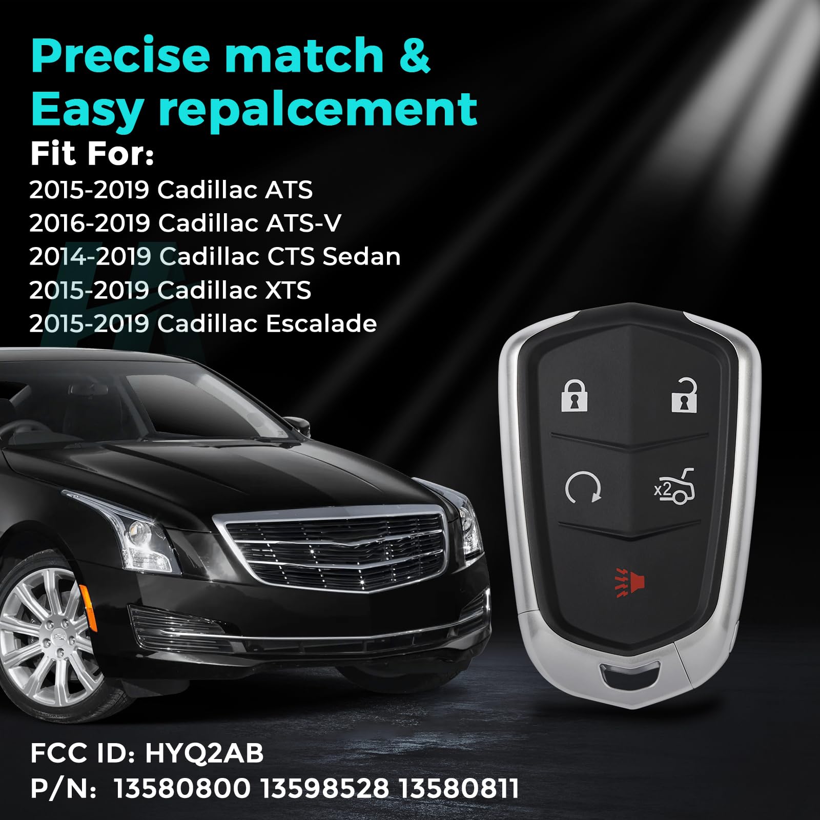 Helloauto Key Fob Cover Fit For Cadillac Escalade Xts Xt5 Ats 2015-2019, Keyless Entry Remote Key Fob For Cadillac Cts Sedan, Ke