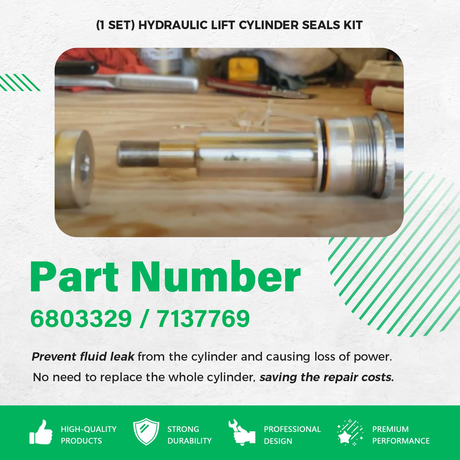 (1 Set) 6803329/7137769 Hydraulic Lift Cylinder Seals Kit Fits For Bobcat 444, 500, 520, 530, 533, 540, 542B, 643, 731, 743 Etc