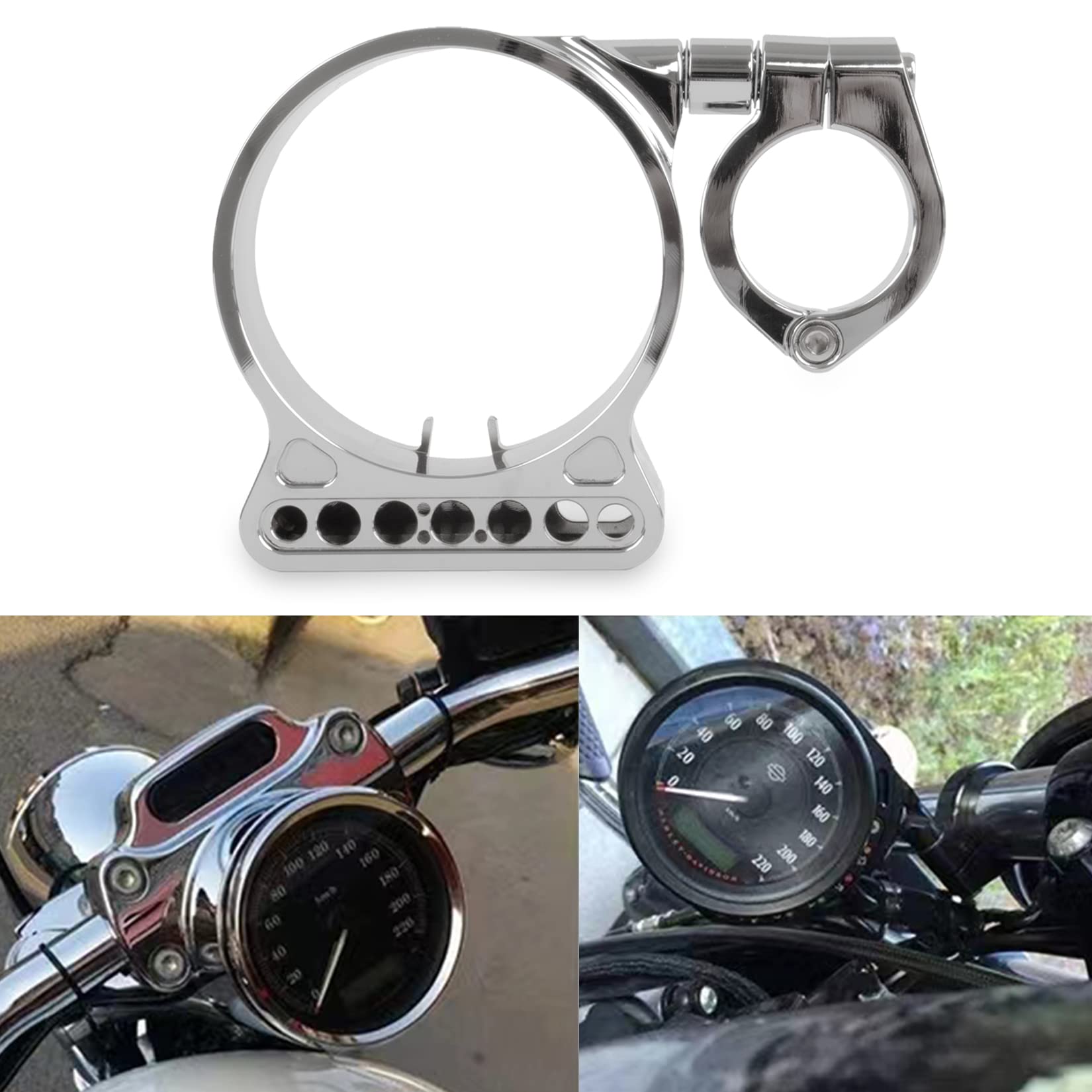 Speedometer Relocation Bracket Cover Side Mount Speedometer Instrument Housing for Sportster 883 XL1200 883(Chrome)