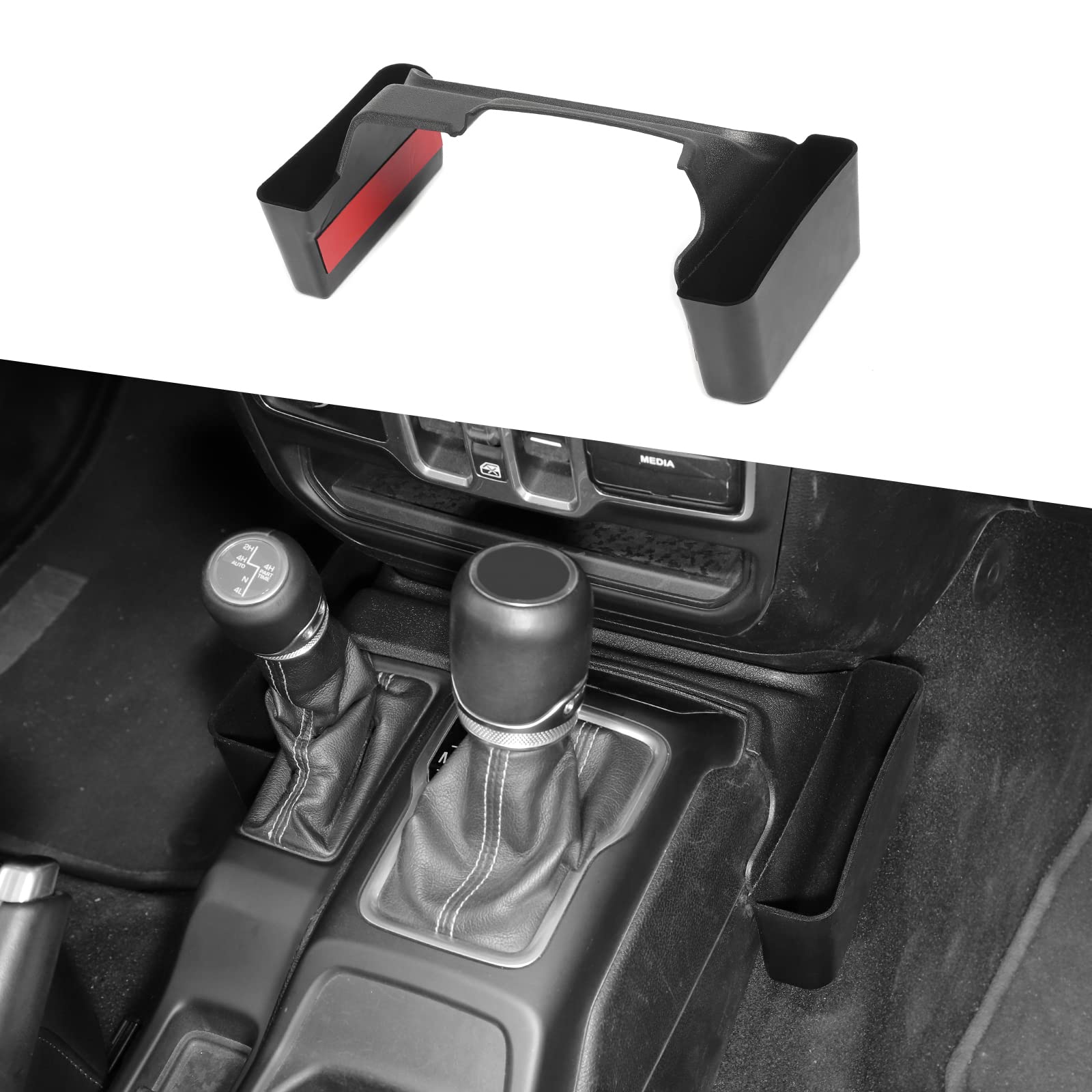 Jwwy Gear Shift Shifter Storage Box Fit For 2018-2025+Jeep Wrangler Jl Jlu & Gladiator Jt 4Xe,Shifter Organizer Bin Gear Tray Center Console Compartment Trunk Interior Accessories Black(Fiber Lining)