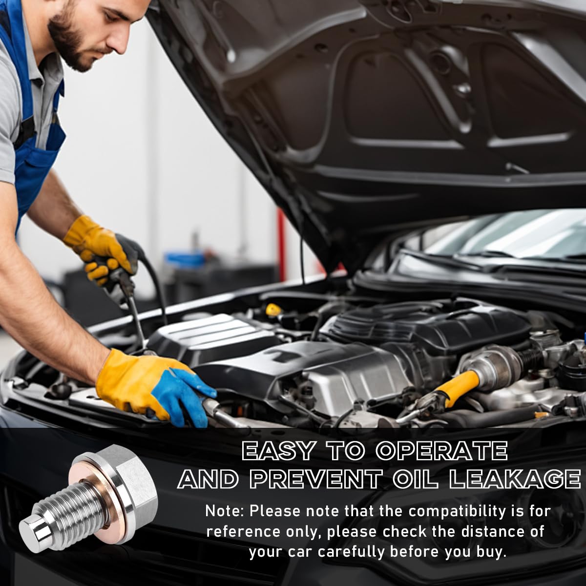 Dickno M12  1.25 Magnetic Oil Drain Plug, Aluminum Stainless Steel Sump Drain Nut Bolt with 5 Copper Crush Washer, Universal Lea