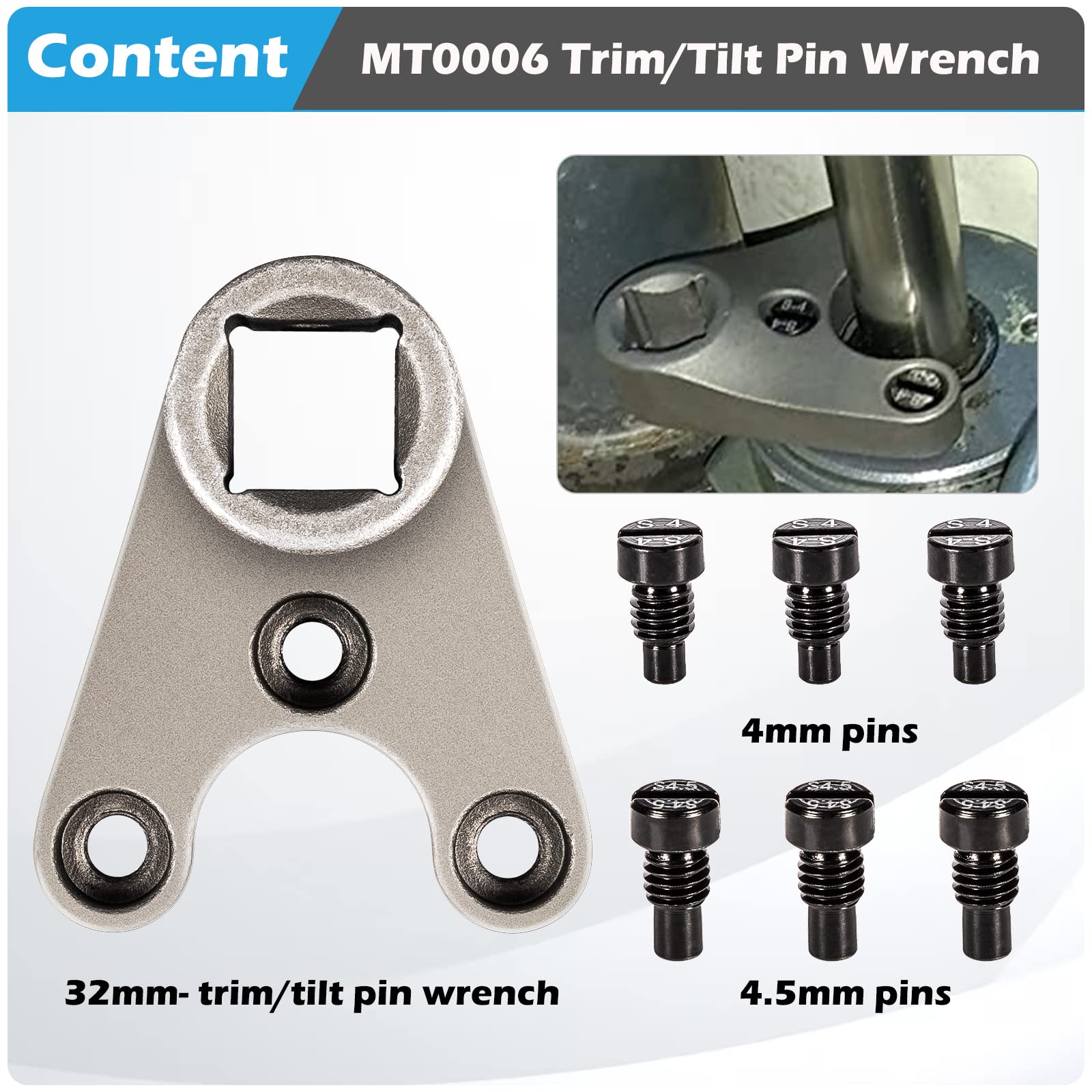 Trim/Tilt Pin Wrench MT0006-32mm x 4/4.5mm Remove Trim/Tilt Caps on Hydraulic Cylinders Compatible for Yamaha Suzuki Johnson Evi