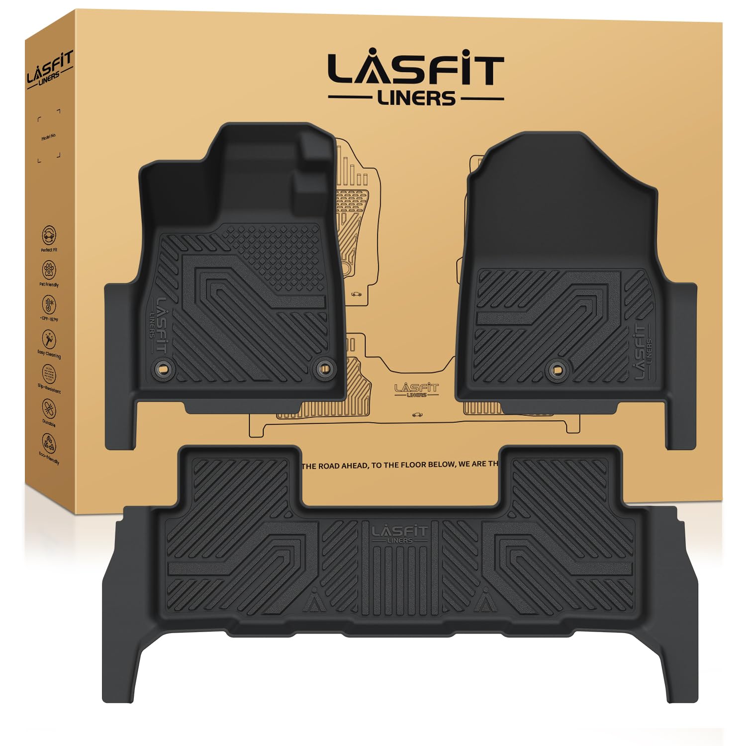 LASFIT Floor Mats for Honda Passport 2026, All Weather TPE Custom Fit Passport Floor Liner Accessories, 1st & 2nd Row, Black