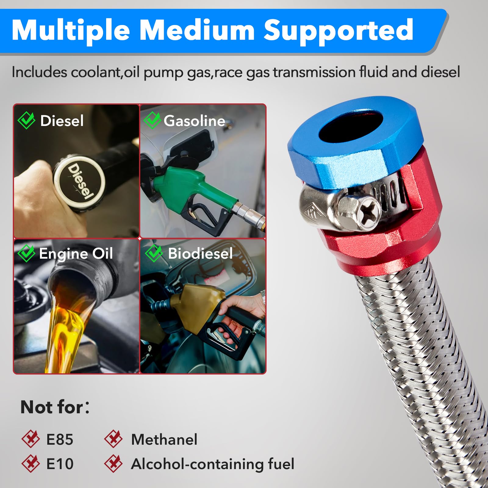 Carbole Stainless Steel Braided Fuel Line, 5/16'' I.D. Diesel Hose Swap Efi Ptfe With Fittings For Automotive Fuels Lubricants C