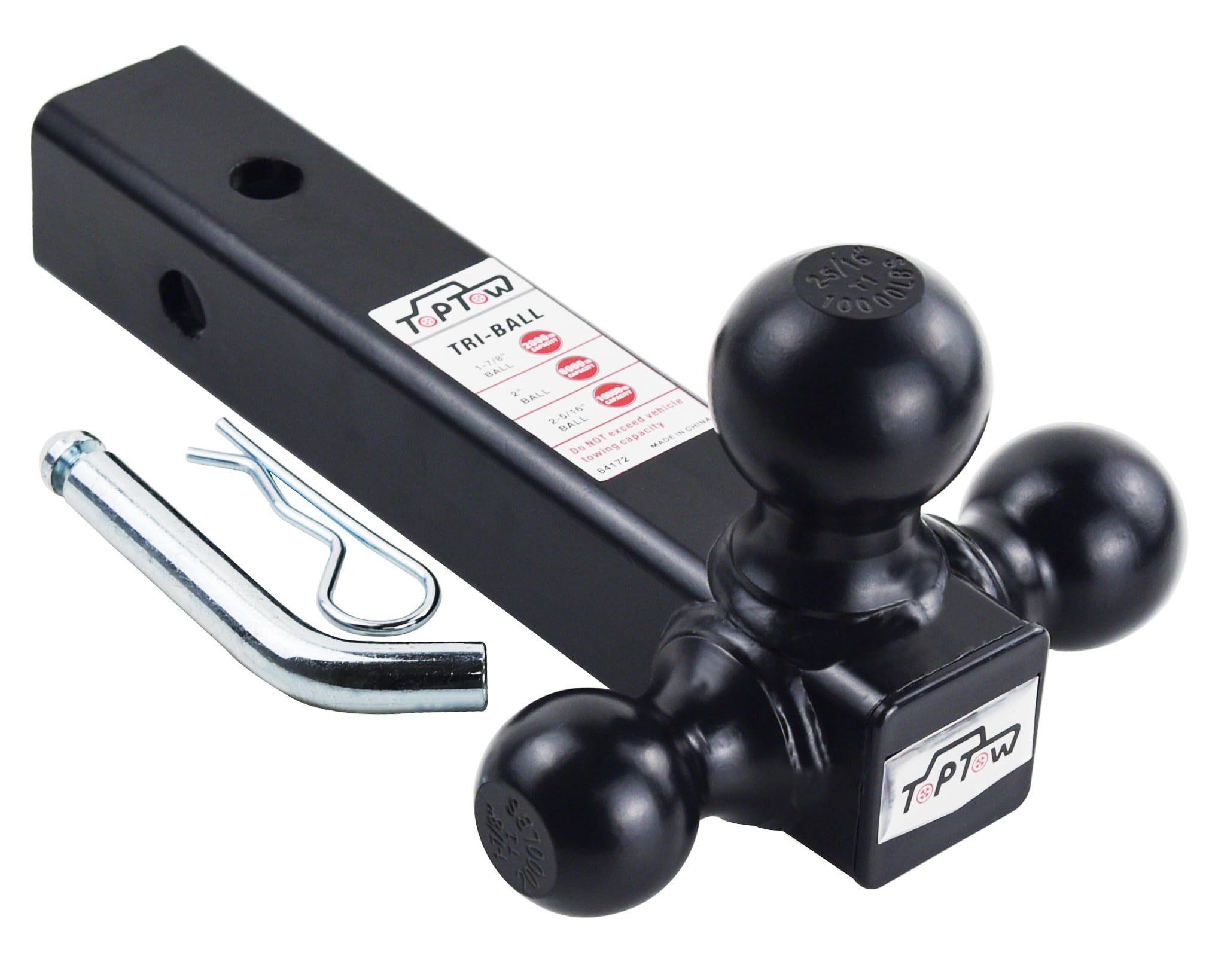 Toptow Trailer Hitch Tri Ball Mount, With 1-7/8'', 2'' And 2-5/16'' Chrome Tow Balls, Fits For 2'' Receivers