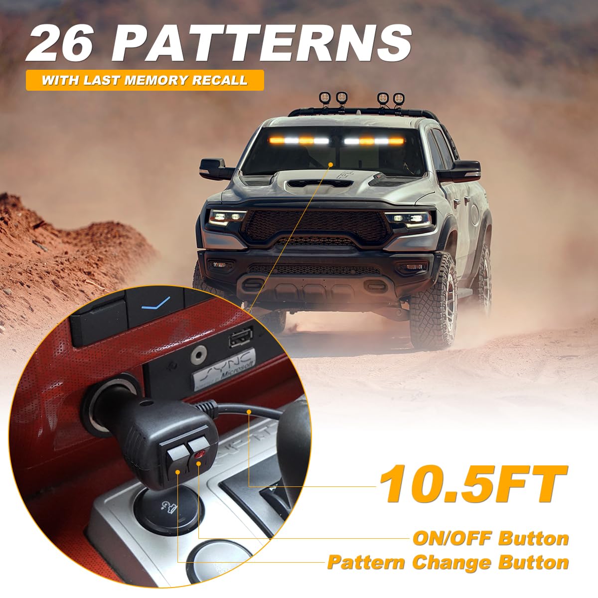 Lrter 2 In 1 Emergency Strobe Traffic Advisor Light Bar Amber White Warning Hazard Safety Interior Windshield Dash Lights Emerge