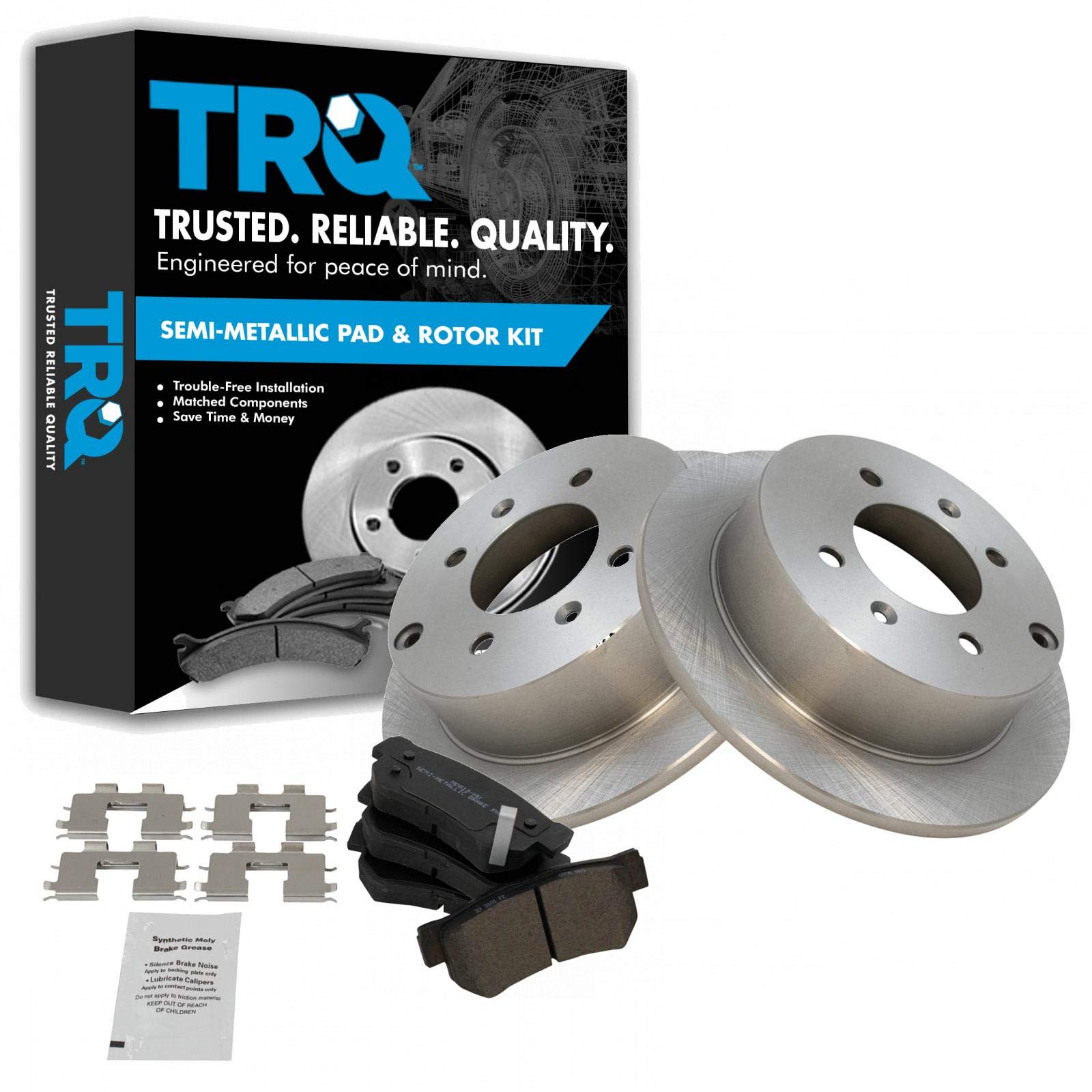 Trq Rear Brake Pad & Rotor Kit Brake Pads Brake Rotor Semi-Metallic Compatible With 1999-2005 Hyundai Sonata 2001-2006 Kia Optim