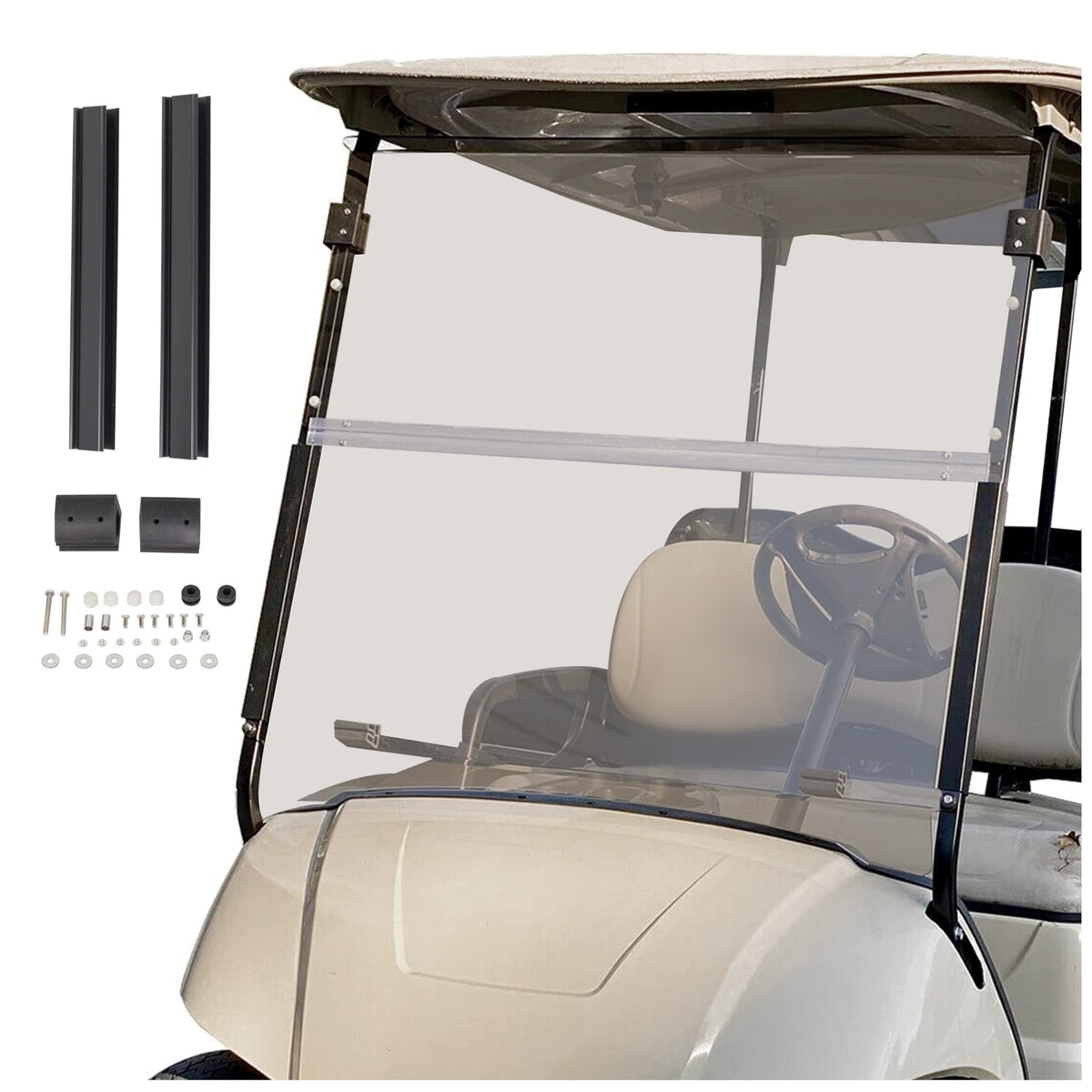 Ecotric Tinted Windshield Compatible With 2007-2016 Yamaha Drive G29 Gas Or Electric Models Folding Down Impact Resistant Windsh