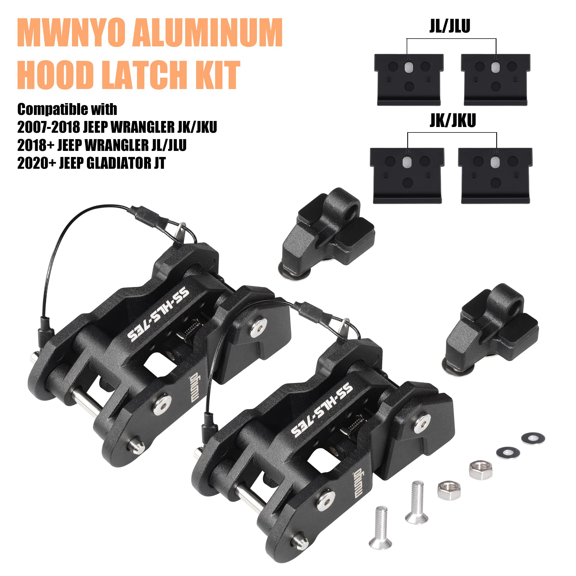 Mwnyo Hood Latches Aluminum Hood Catch Replacement For Jeep Wrangler Jk/Jku 2007-2017, Jl/Jlu 2018+ & Jeep Gladiator 2020+ With