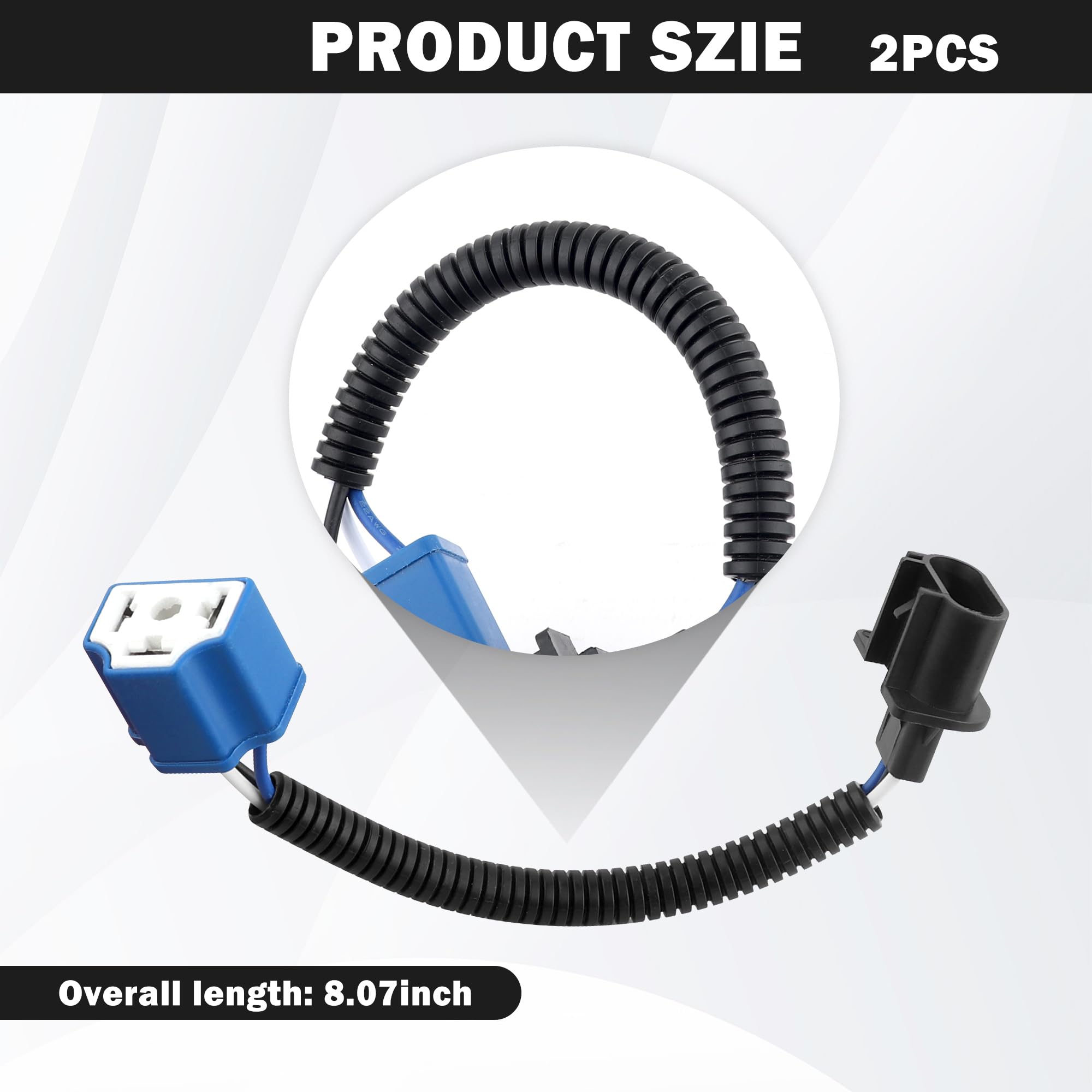 2Pcs 7 Inch Led Headlight Connector Pigtail,H13 To H4 Adapter Headlight Socket,Heat Resistant Headlight Wiring Harness Compatibl
