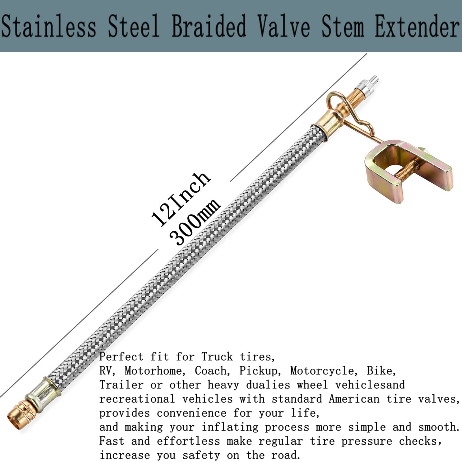 4Pcs 7/180Mm Flexible Valve Stem Extenders Stainless Steel Tyre Tire Valve Stem Extension Adaptors Car Truck Trailer Rv Trailer Vehicle (4Pcs 7/180Mm)