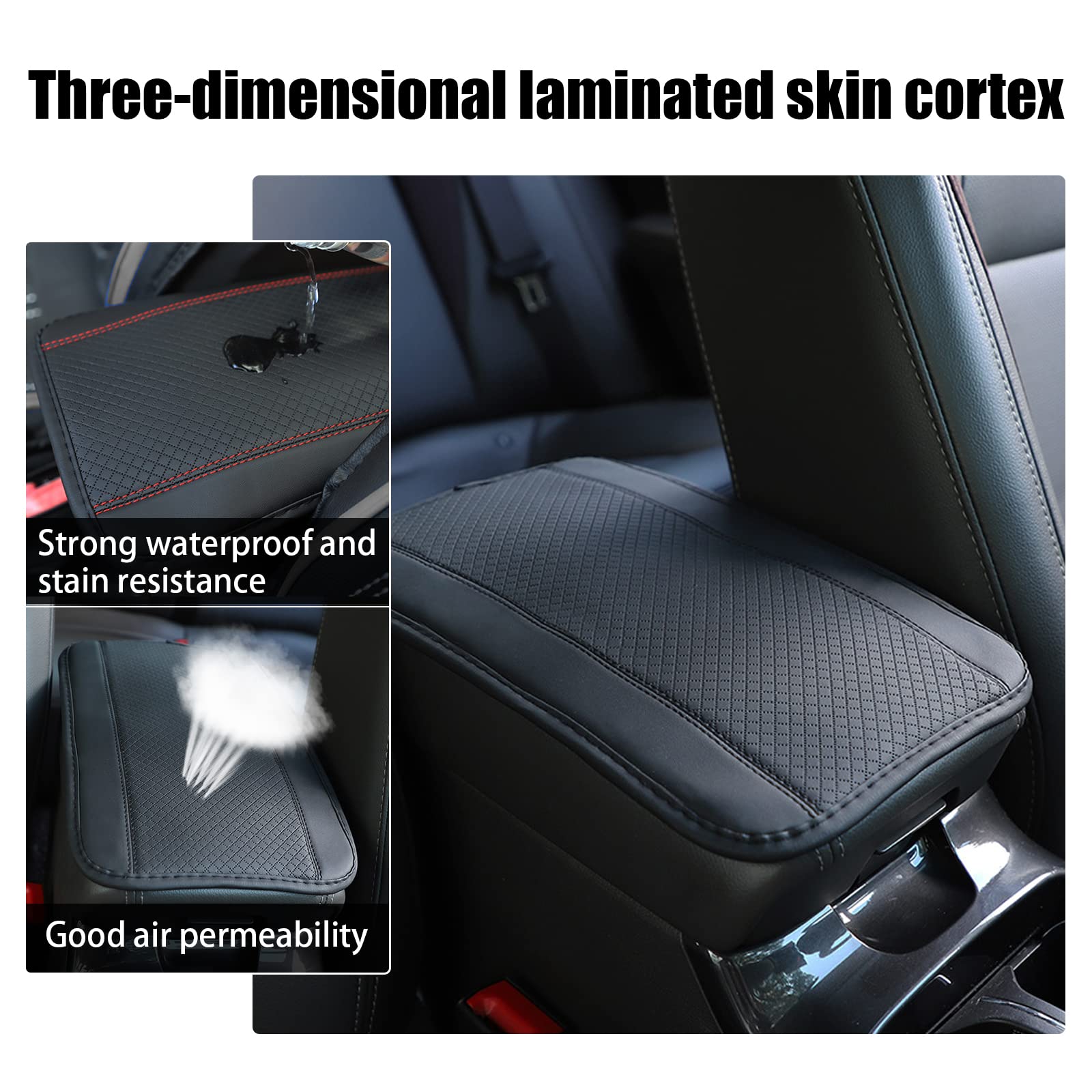 Miytsya Four Seasons Universal Armrest Box Mat, Fiber Leather Embossing, Waterproof Armrest Cover Center Console Mat Fit For Most Car, Suvs, Truck (Black)
