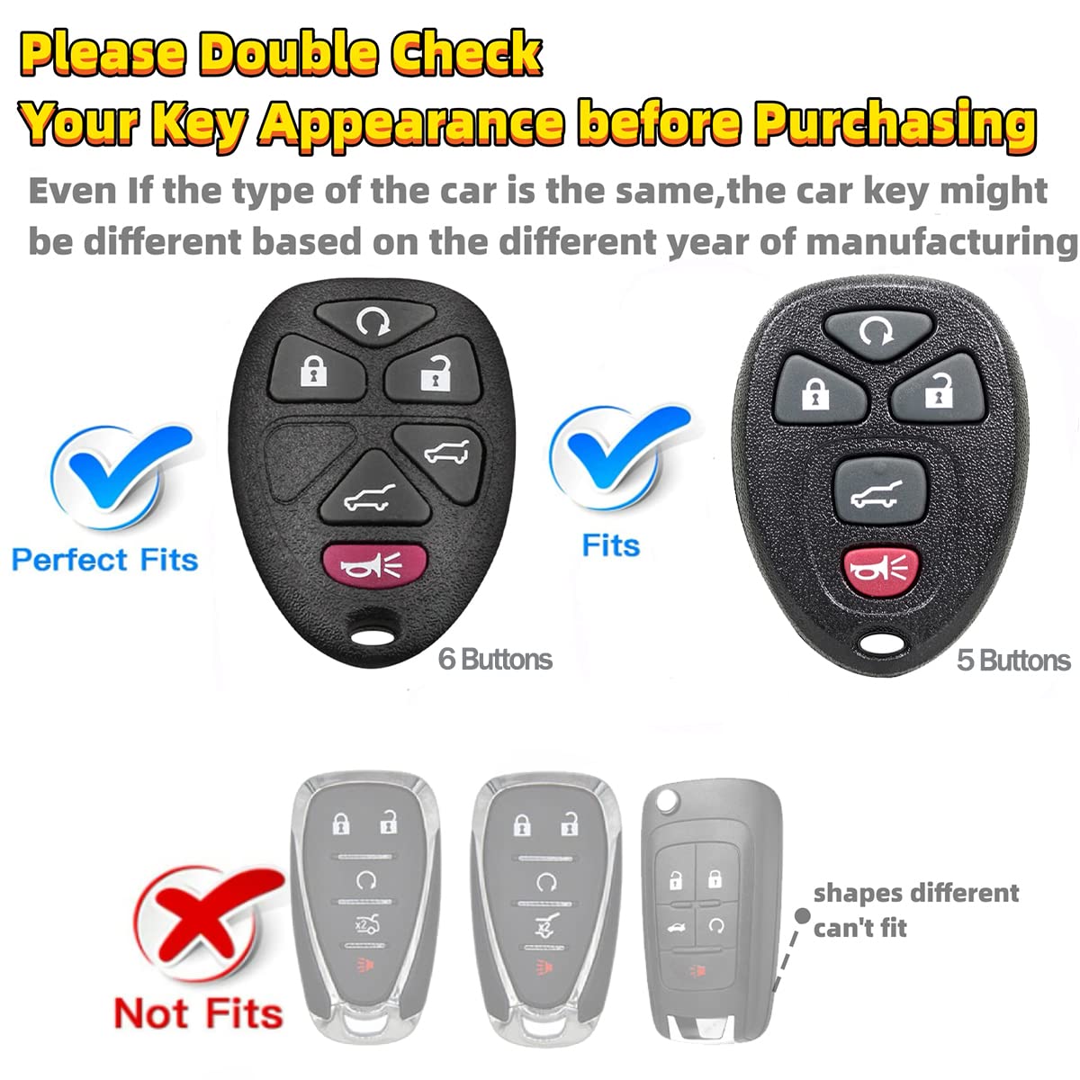 Rfsrz Key Fob Cover Compatible With Chevrolet Suburban Tahoe Traverse Cadillac Escalade Gmc Yukon Saturn Car Accessories 6 Button With Silicone Bracelet Key Holder (White)