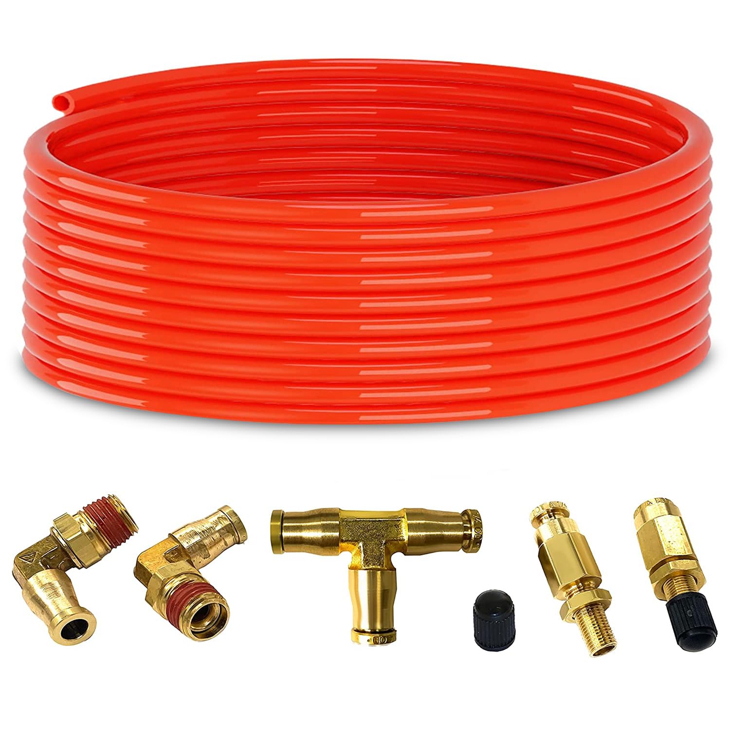 Torque Air Line Service Kit For Air Bags Suspension Kit Fittings, 1/4 Npt Elbow Fitting, 16 Feet Tubing, Air Inflation Valve Sch