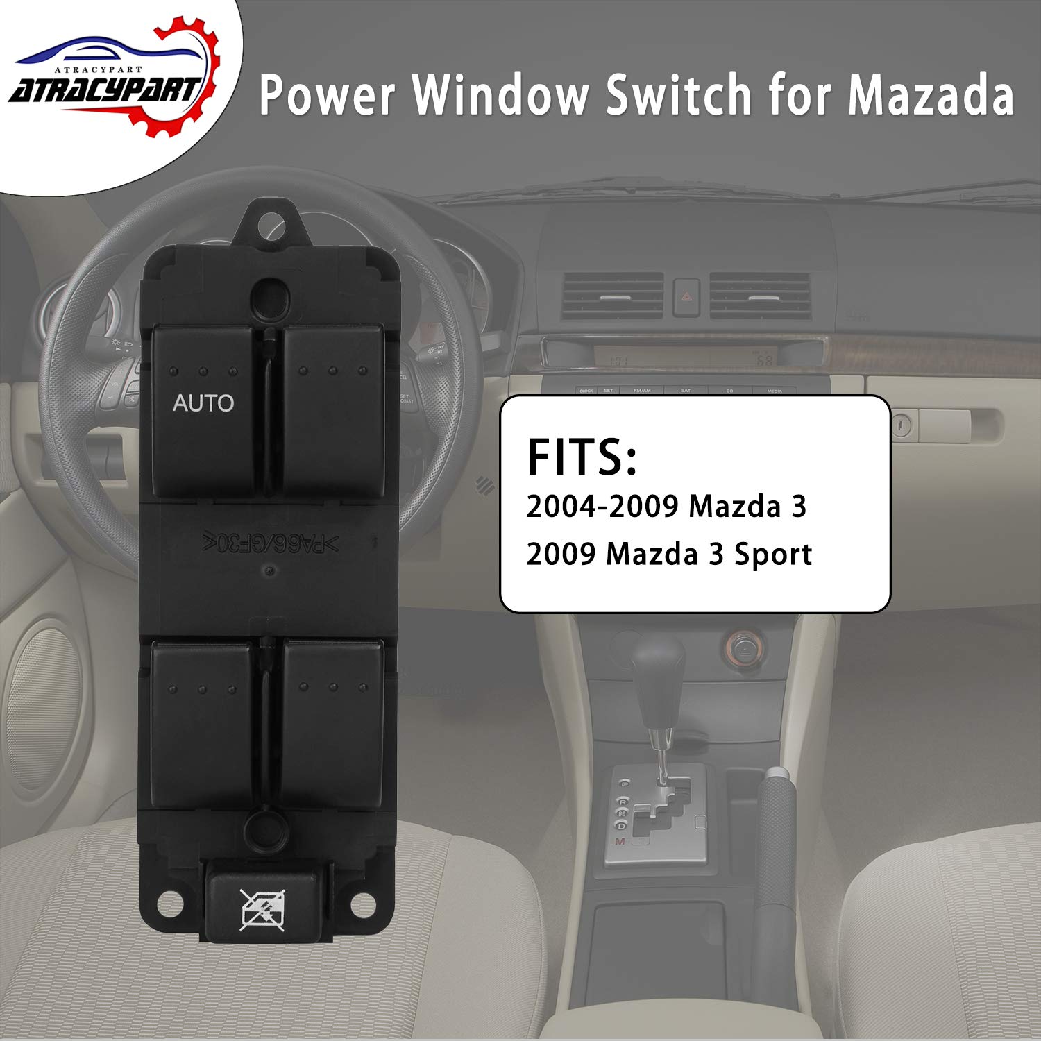 Master Power Window Switch Front Left Driver Side | For 2004 2005 2006 2007 2008 2009 Mazda 3, 2009 Mazda 3 Sport | #Bn8F66350A,