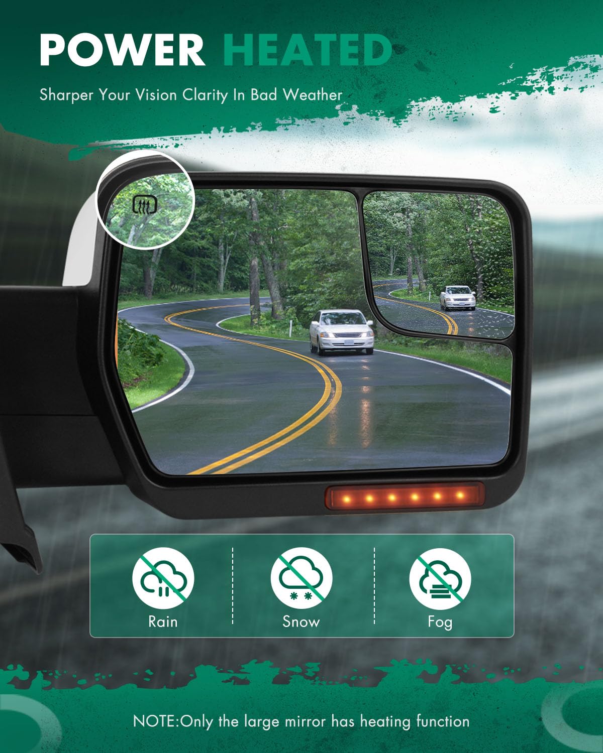 SCITOO Towing Mirror Compatible With 2004-2014 For Ford For F150 A PC(Right Side Towing Mirror) With Power Adjusted Heated Turn