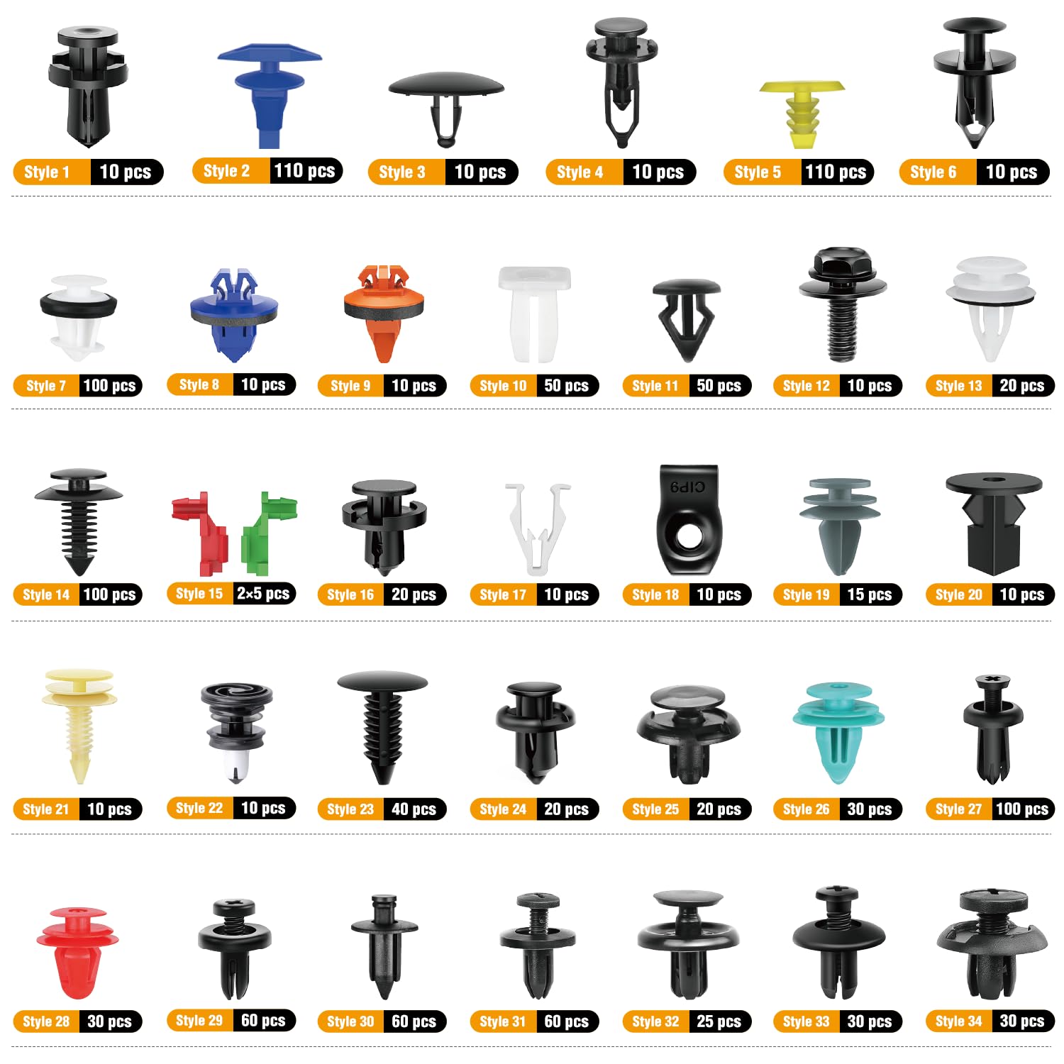 Gooacc 1125Pcs Bumper Clips Car Retainer Clips - 26 Most Popular Sizes Plastic Push Rivets Fender Clips Door Trim Panel Clip Set