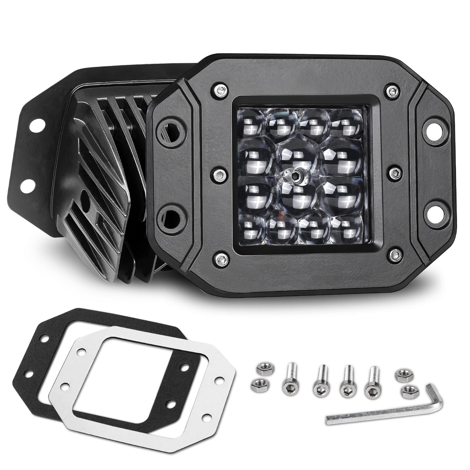 NR NIRIDER Flush Mount LED Pods 84W 5 Inch Spot Beam Lights White Aluminum Alloy Model N304042F for Trucks SUVs ATVs UTVs Boats