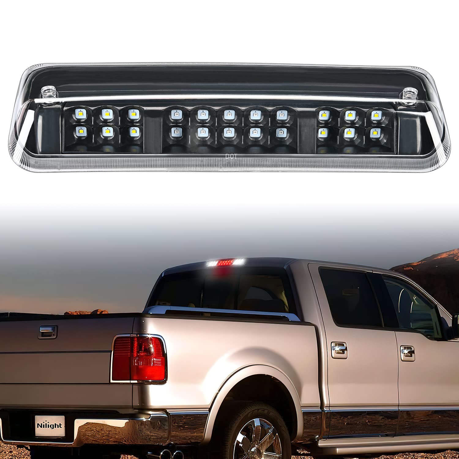Nilight Third Brake Light Tail High Mount 3Rd Stop Cargo Reverse Led Lights For 2004 2006 2007 2008 Ford F150 Lobo 2007-2010 Exp