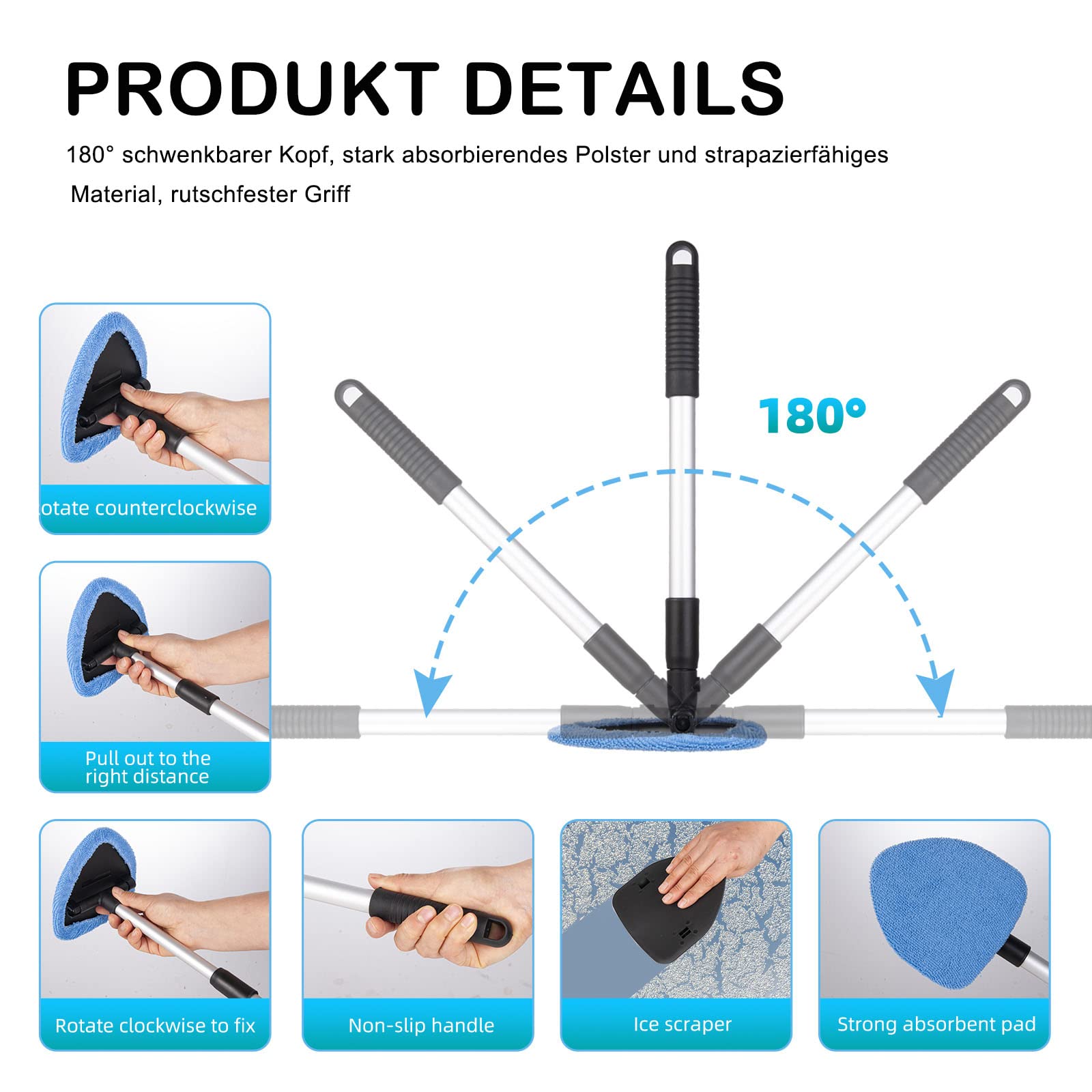 deuvuo 18 Pcs Windshield Cleaning Tool, Expandable Car Window Cleaner with 12 Reusable Microfiber Pads, 4 Spray Bottles, Multifu