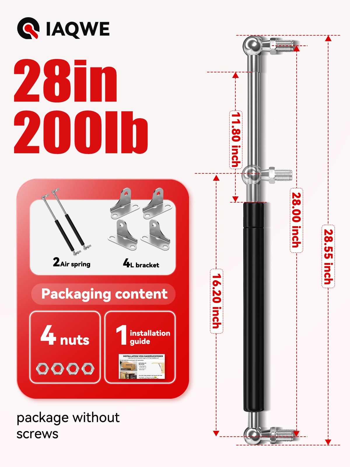 28Inch 200Lbs/890N Gas Struts Springs Shocks Lift Support For Boat Cover Rv Bed Storage Heavy Duty Toolbox Lid Trash Bin Outdoor