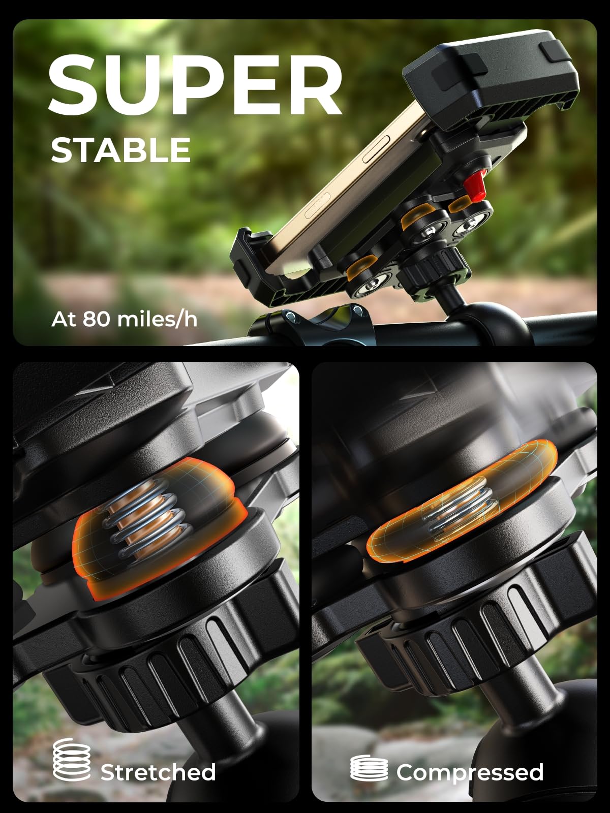 LISEN Bike Phone Holder with Vibration Dampener, [2025 Upgrade] Motorcycle Phone Mount, Bicycle Phone Holder, Handlebar Phone Mo