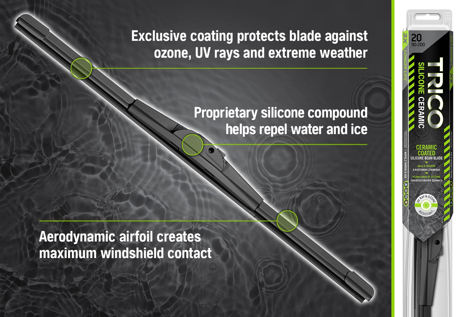 Trico Silicone Ceramic™ (90-220) 22 Inch Automotive Replacement Windshield Wiper Blades For My Car, Ceramic Coated Silicone Super Premium All Weather Beam Blade For Select Vehicle Models